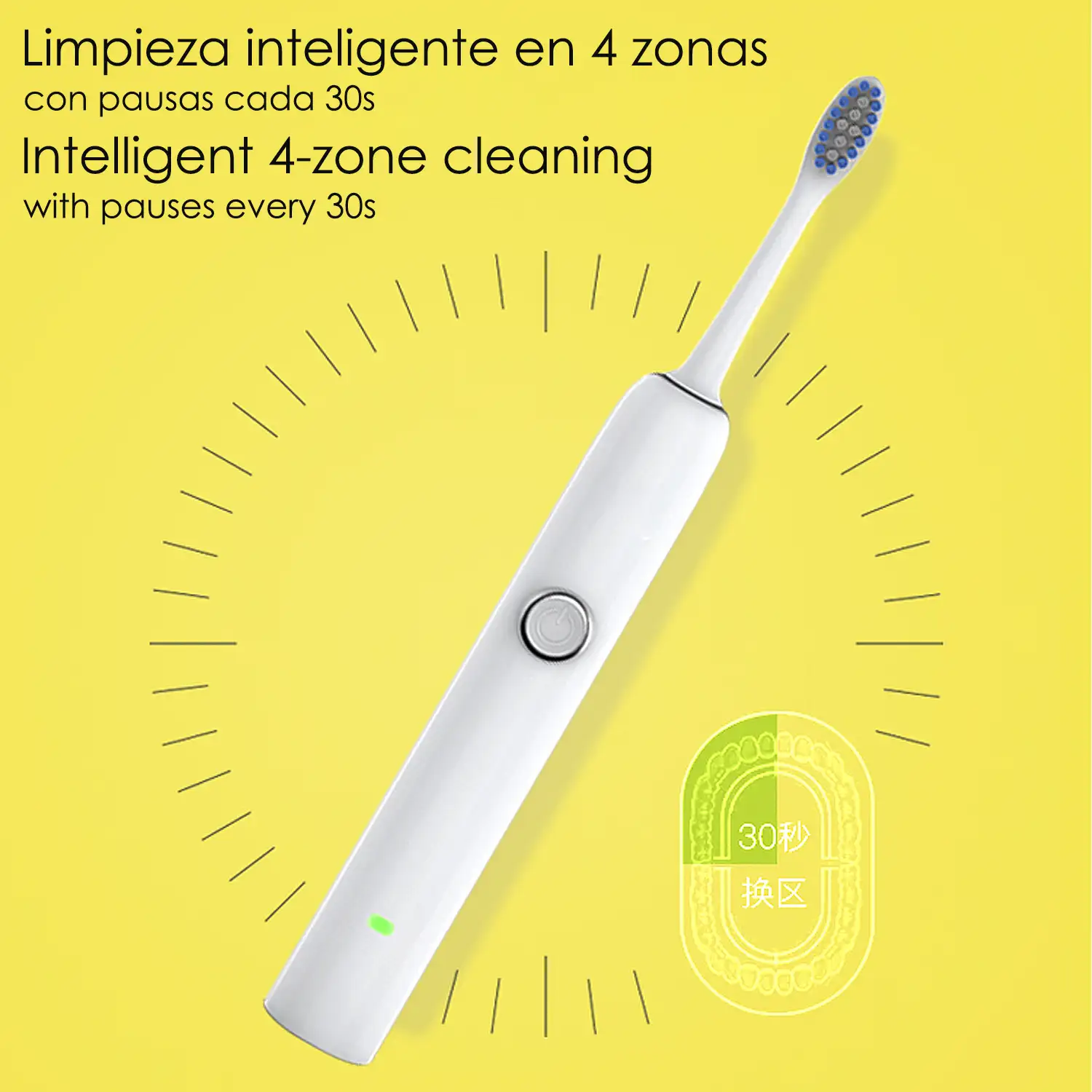 Cepillo de dientes eléctrico con batería recargable y cabezal. Carga inalámbrica inductiva.