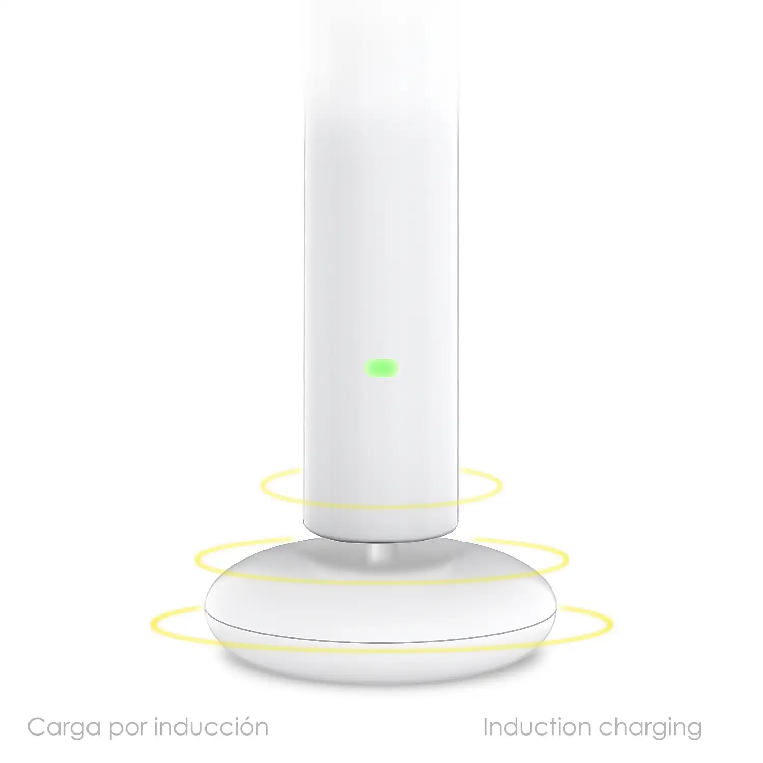 Cepillo de dientes eléctrico con batería recargable y cabezal. Carga inalámbrica inductiva.