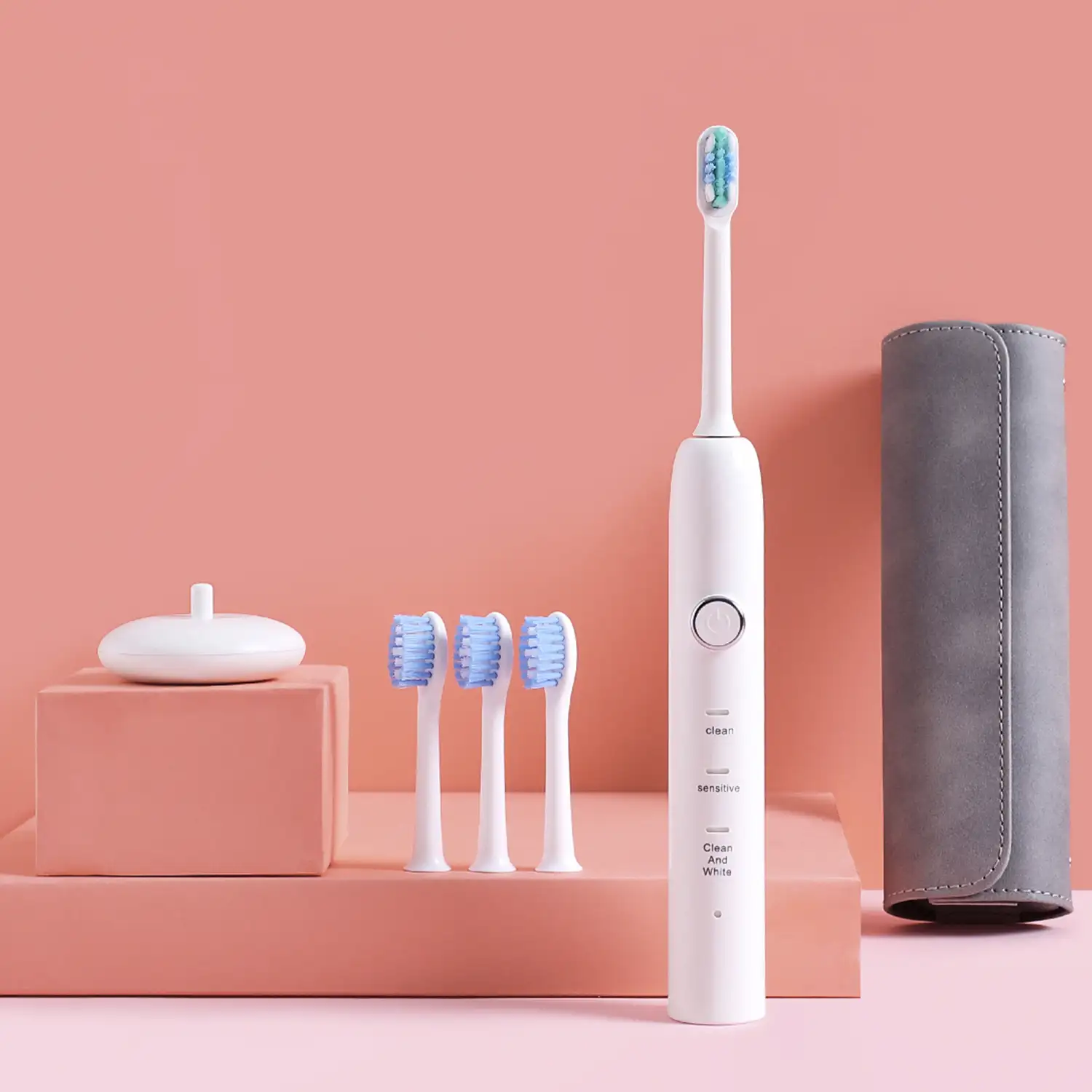 Cepillo de dientes eléctrico con batería recargable y cabezal. 3 modos de uso. Carga inalámbrica inductiva.