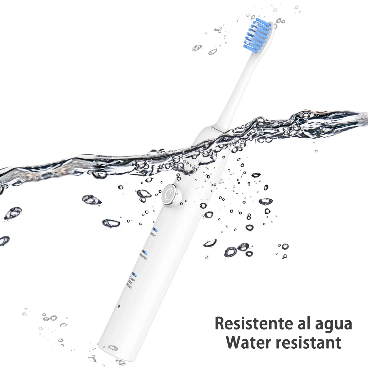 Cepillo de dientes eléctrico con batería recargable y cabezal. 3 modos de uso. Carga inalámbrica inductiva.