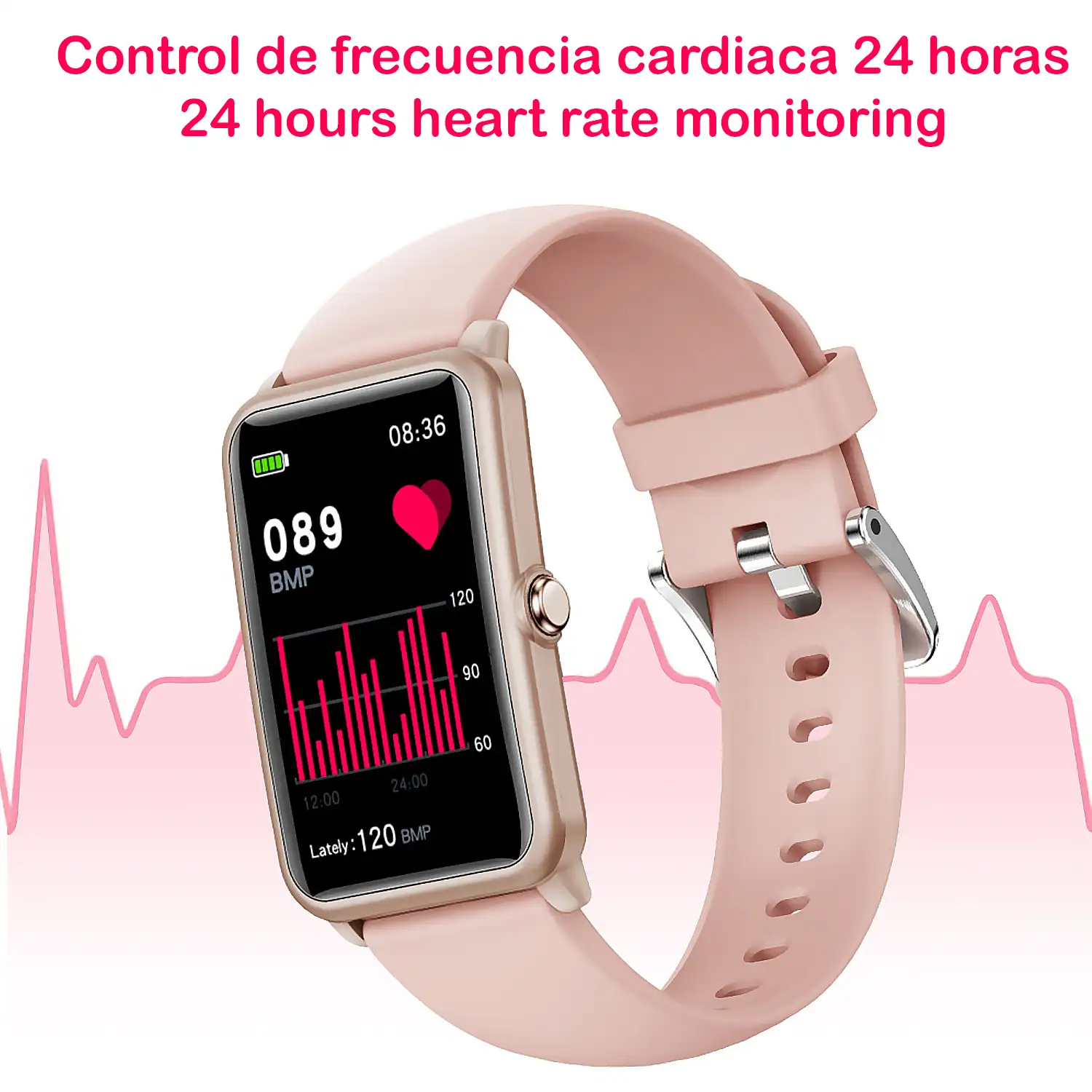 Brazalete inteligente H86B con monitor de tensión y cardiaco. Varios modos deportivos, sumergible, notificaciones de apps.