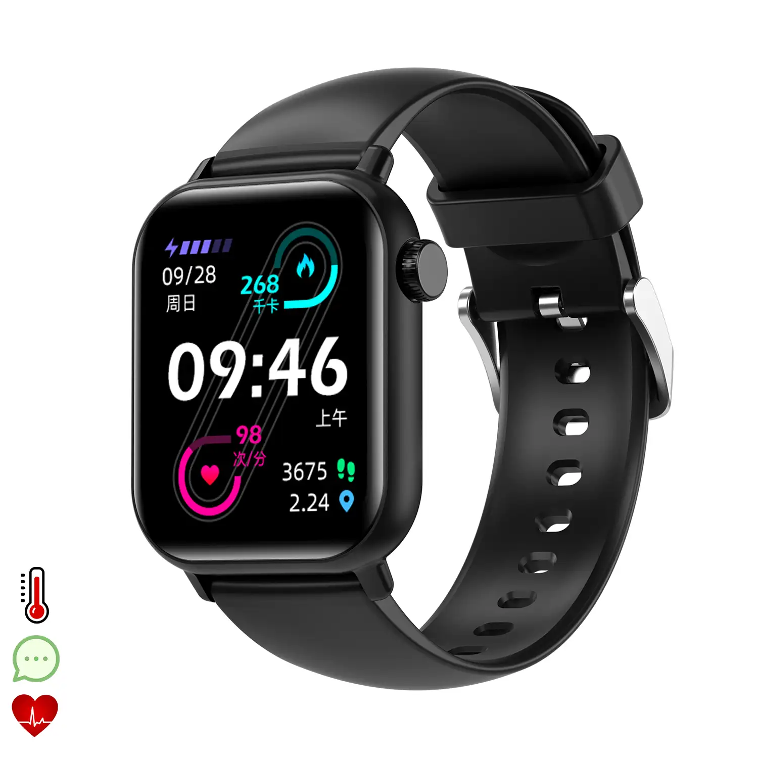 Smartwatch ZW27 con termómetro corporal y monitor de tensión. Modos deportivos, notificaciones de apps, sumergible.