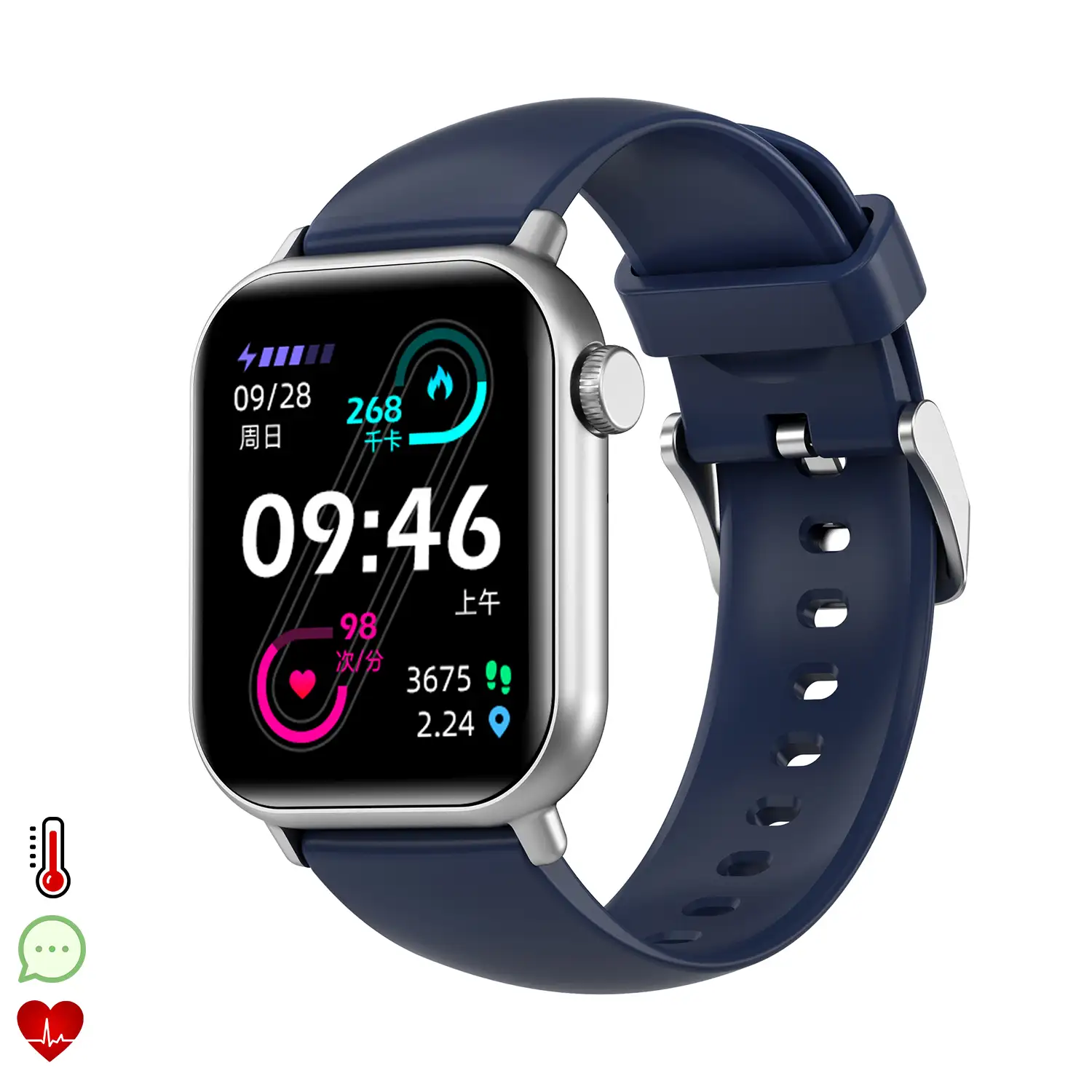 Smartwatch ZW27 con termómetro corporal y monitor de tensión. Modos deportivos, notificaciones de apps, sumergible.
