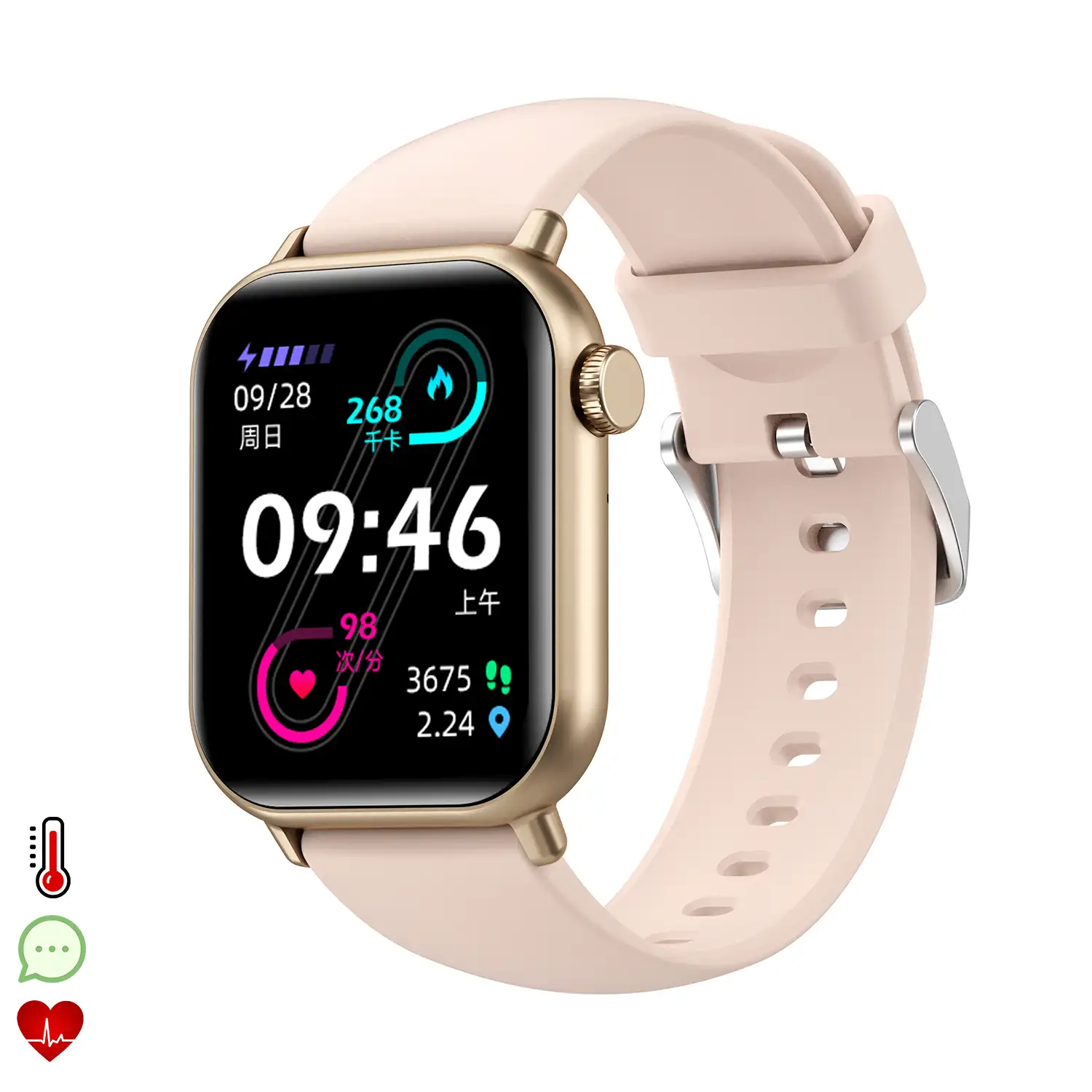 Smartwatch ZW27 con termómetro corporal y monitor de tensión. Modos deportivos, notificaciones de apps, sumergible.
