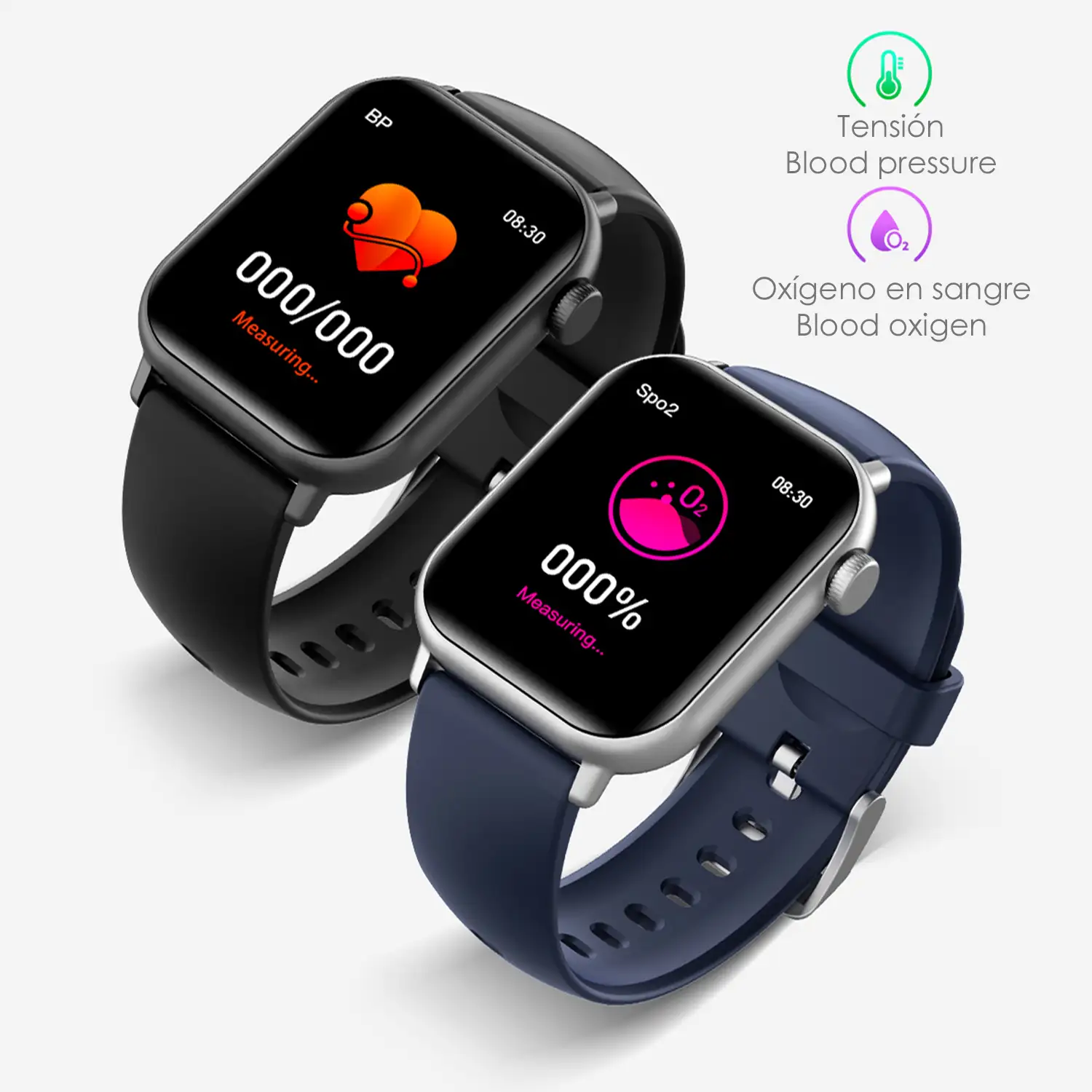 Smartwatch ZW27 con termómetro corporal y monitor de tensión. Modos deportivos, notificaciones de apps, sumergible.