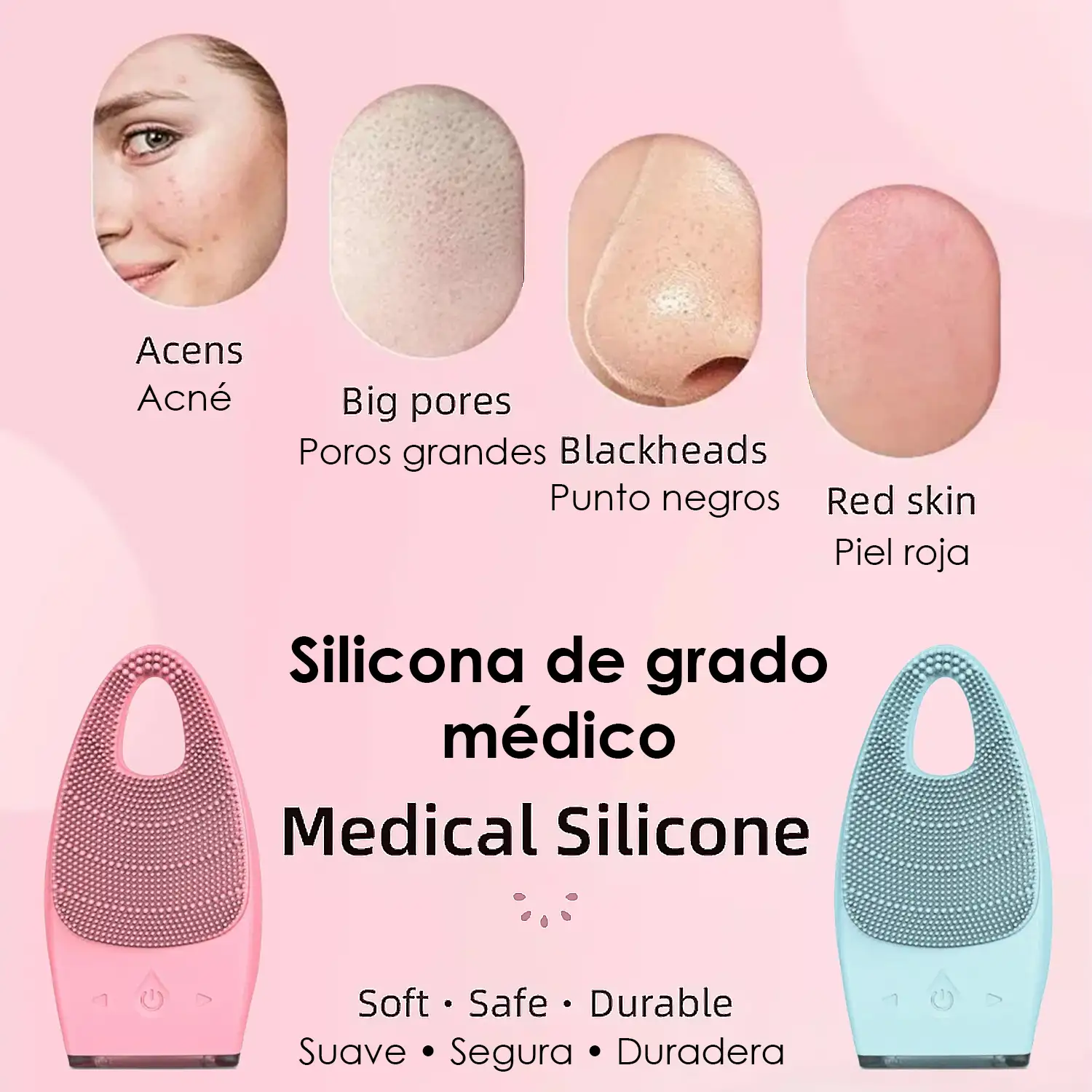 Limpiador facial eléctrico con batería recargable. 15 intensidades, modo masaje. Tratamiento del acné, limpieza profunda, limpiador de poros.