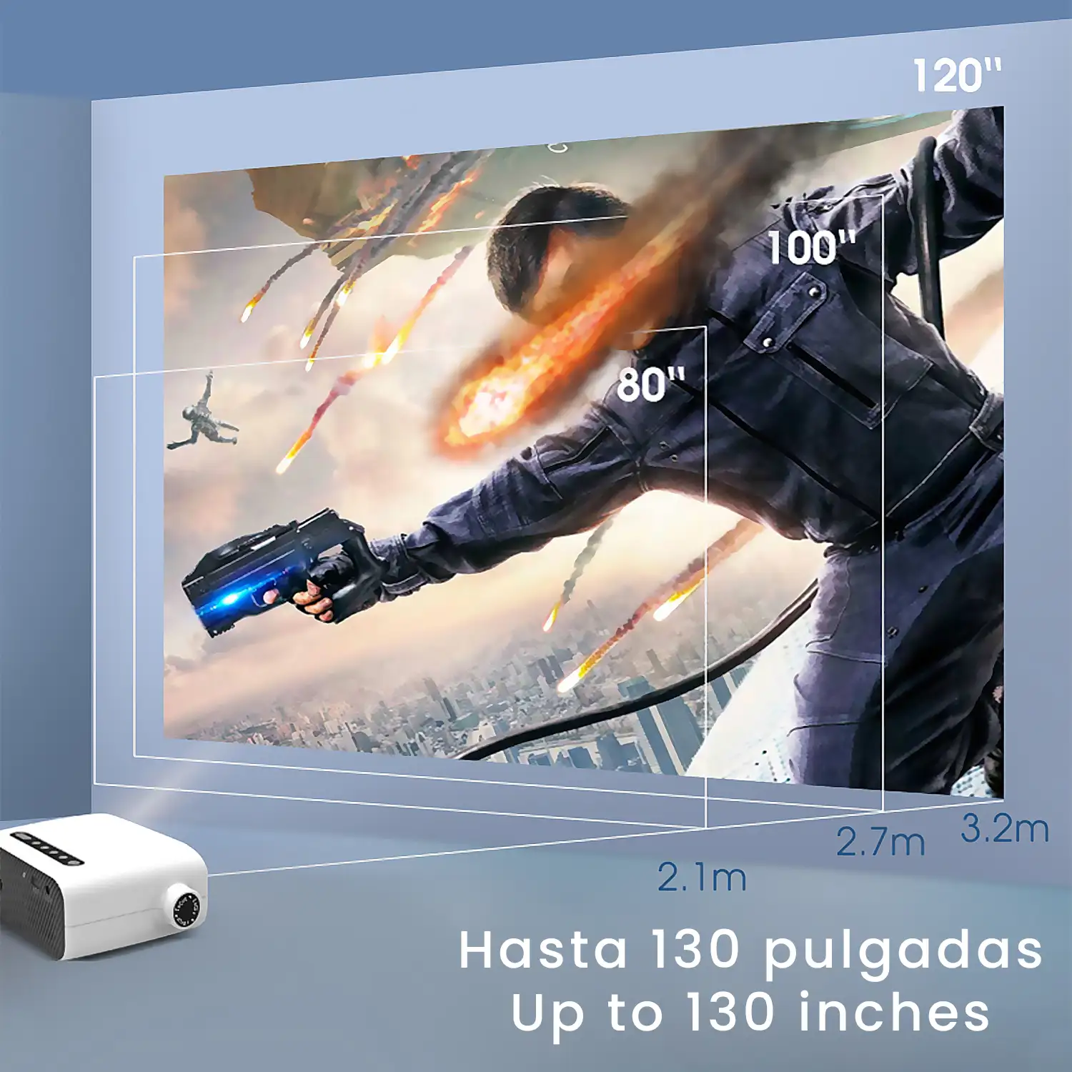Proyector LCD YG330 Wifi, 1024px, duplicación de pantalla para iOS y Android. Conexión USB, HDMI y AV. De 35 a 200 pulgadas, 1800 lm. Con mando a distancia.