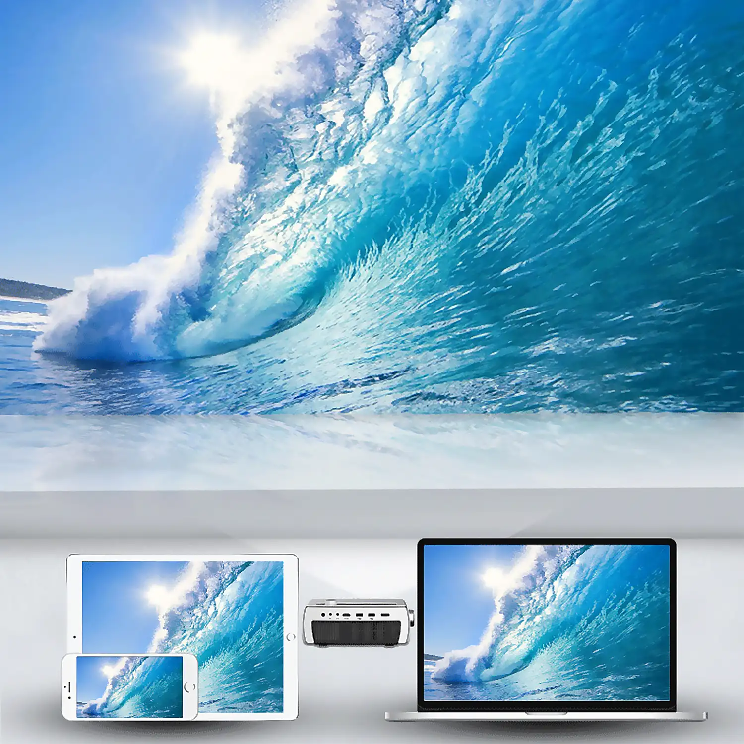Proyector LCD YG430 Wifi, FHD1080, duplicación de pantalla para iOS y Android. USB/HDMI/AV. De 42.5 a 176 pulgadas, 2300 lm, 2000:1. Con mando a distancia.