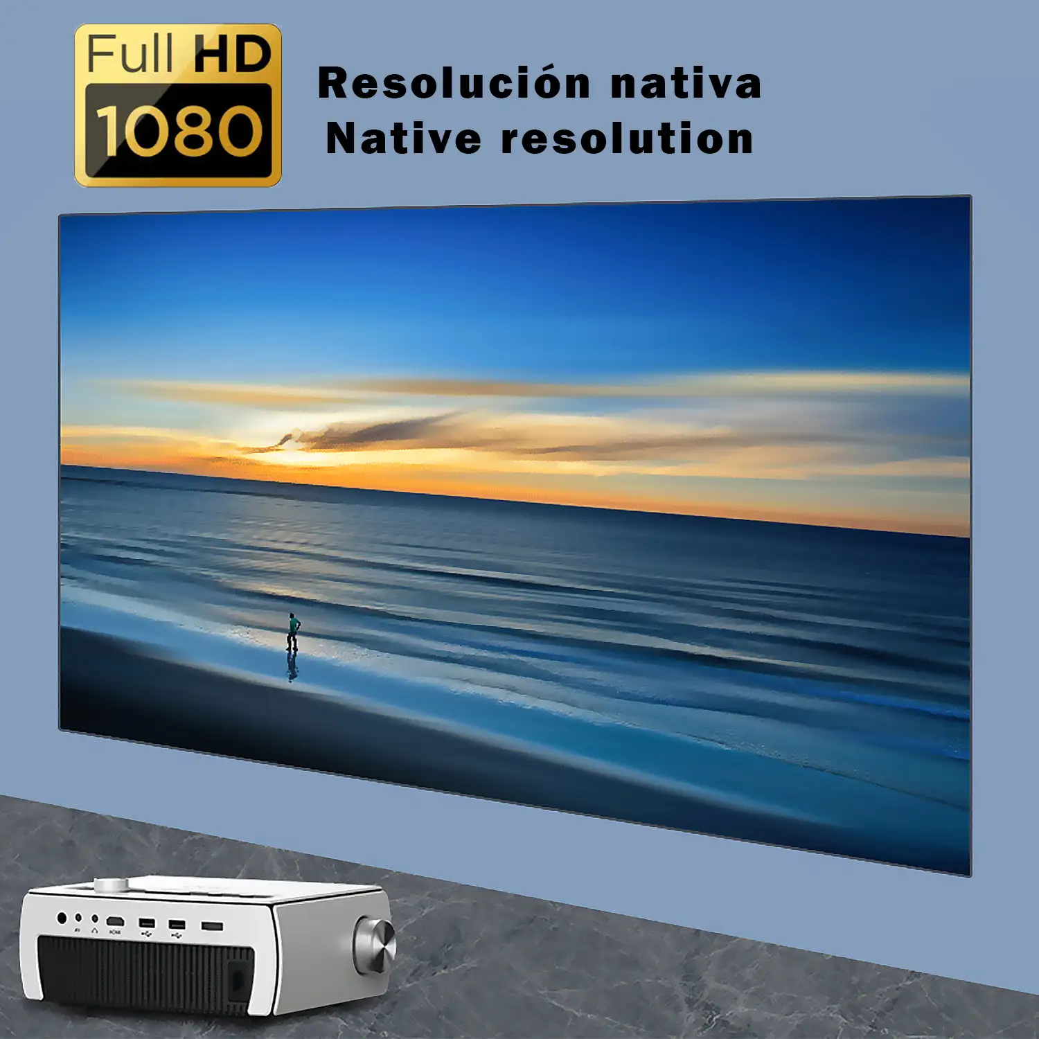 Proyector LCD YG430 Wifi, FHD1080, duplicación de pantalla para iOS y Android. USB/HDMI/AV. De 42.5 a 176 pulgadas, 2300 lm, 2000:1. Con mando a distancia.