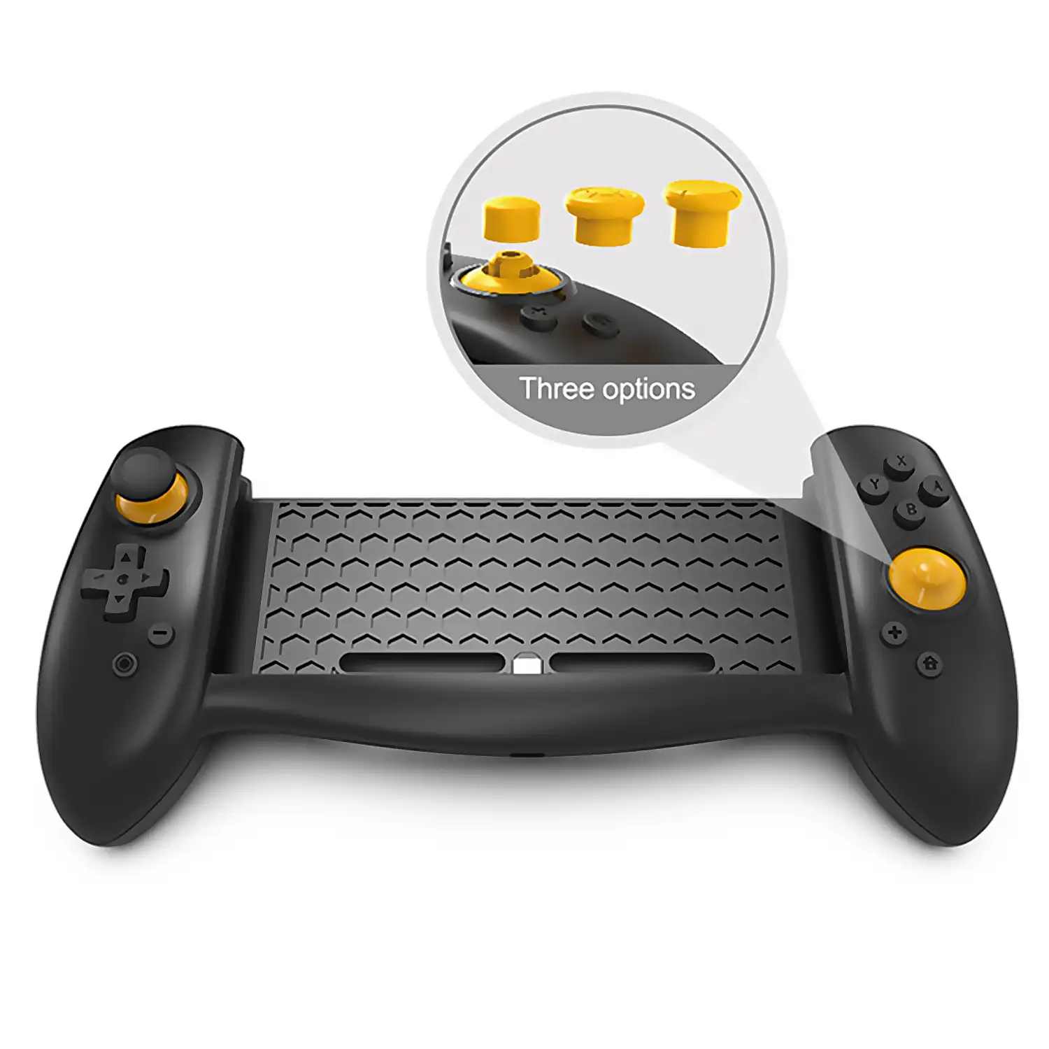 Mando Grip TNS-18133C compatible con Nintendo Switch. Conexión auto, alta ergonomía, motores de vibración, sensores giroscópicos.