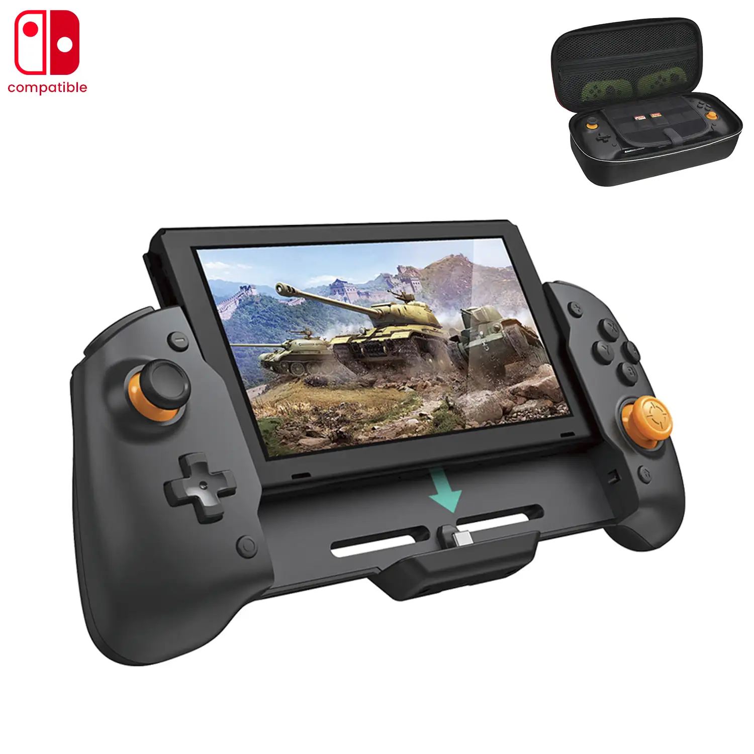 Mando Grip TNS-19252C compatible con Nintendo Switch. Motores de vibración, sensores giroscópicos, alta ergonomía. Incluye funda semirígida.