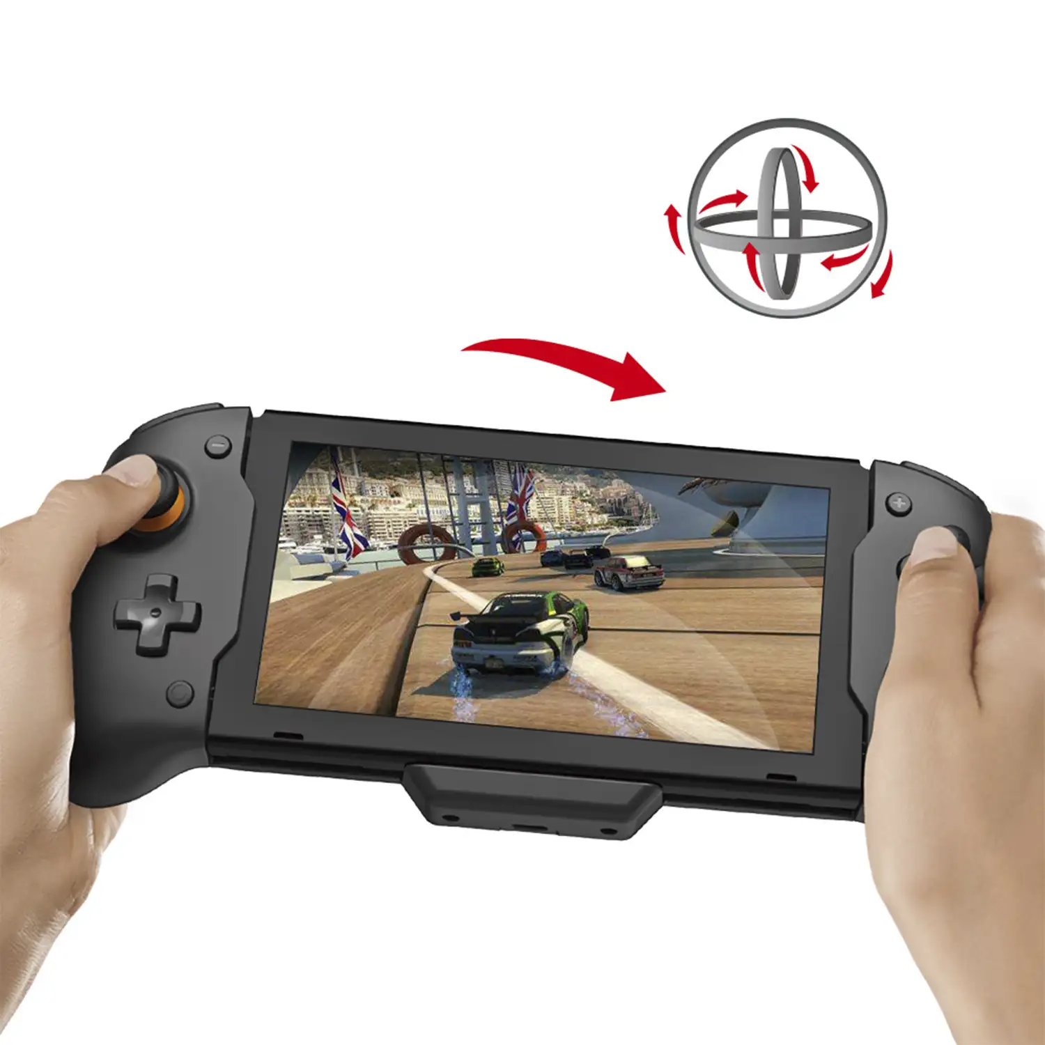 Mando Grip TNS-19252C compatible con Nintendo Switch. Motores de vibración, sensores giroscópicos, alta ergonomía. Incluye funda semirígida.