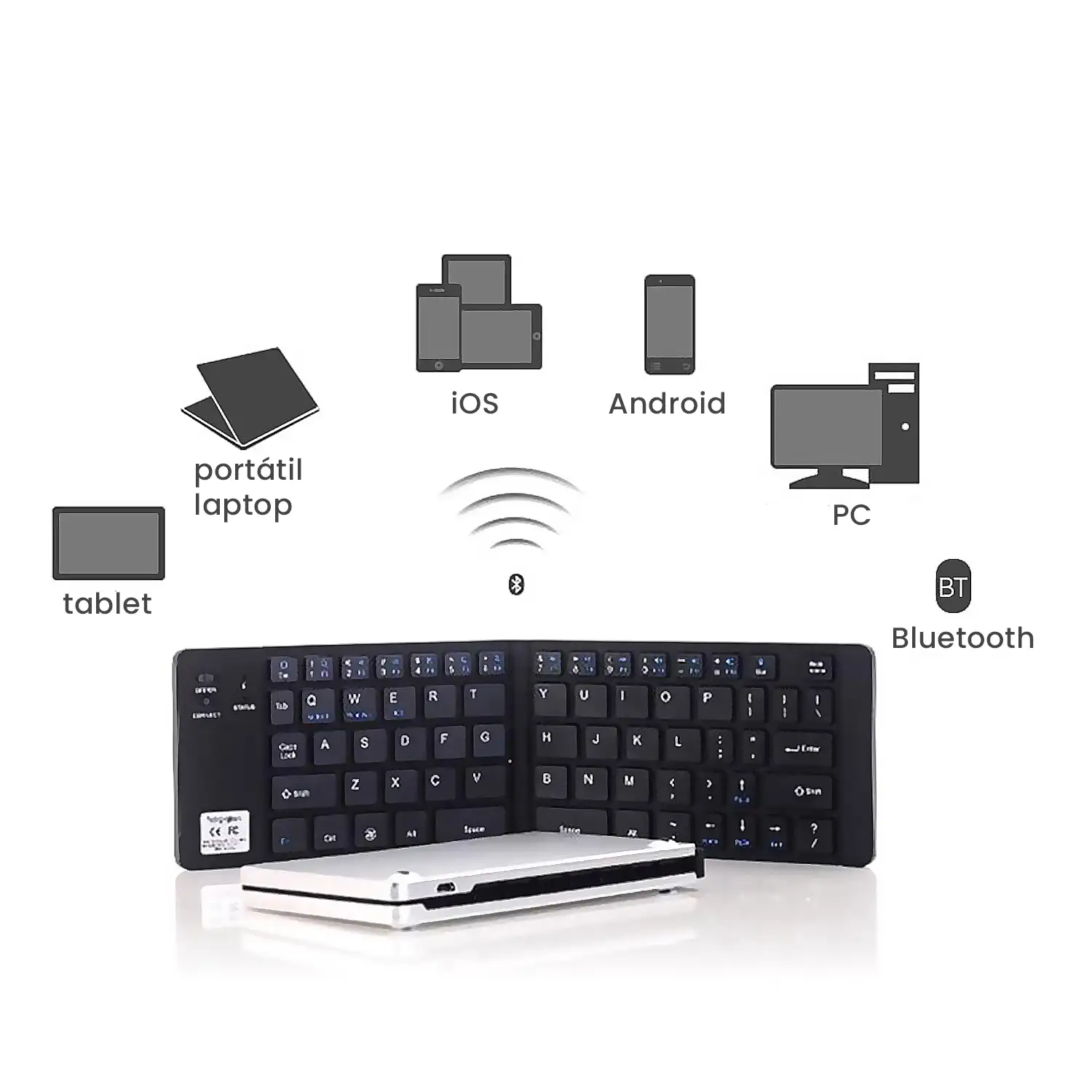 Teclado plegable 228. Compatible con Windows, IOS y Android. Ultrafino.