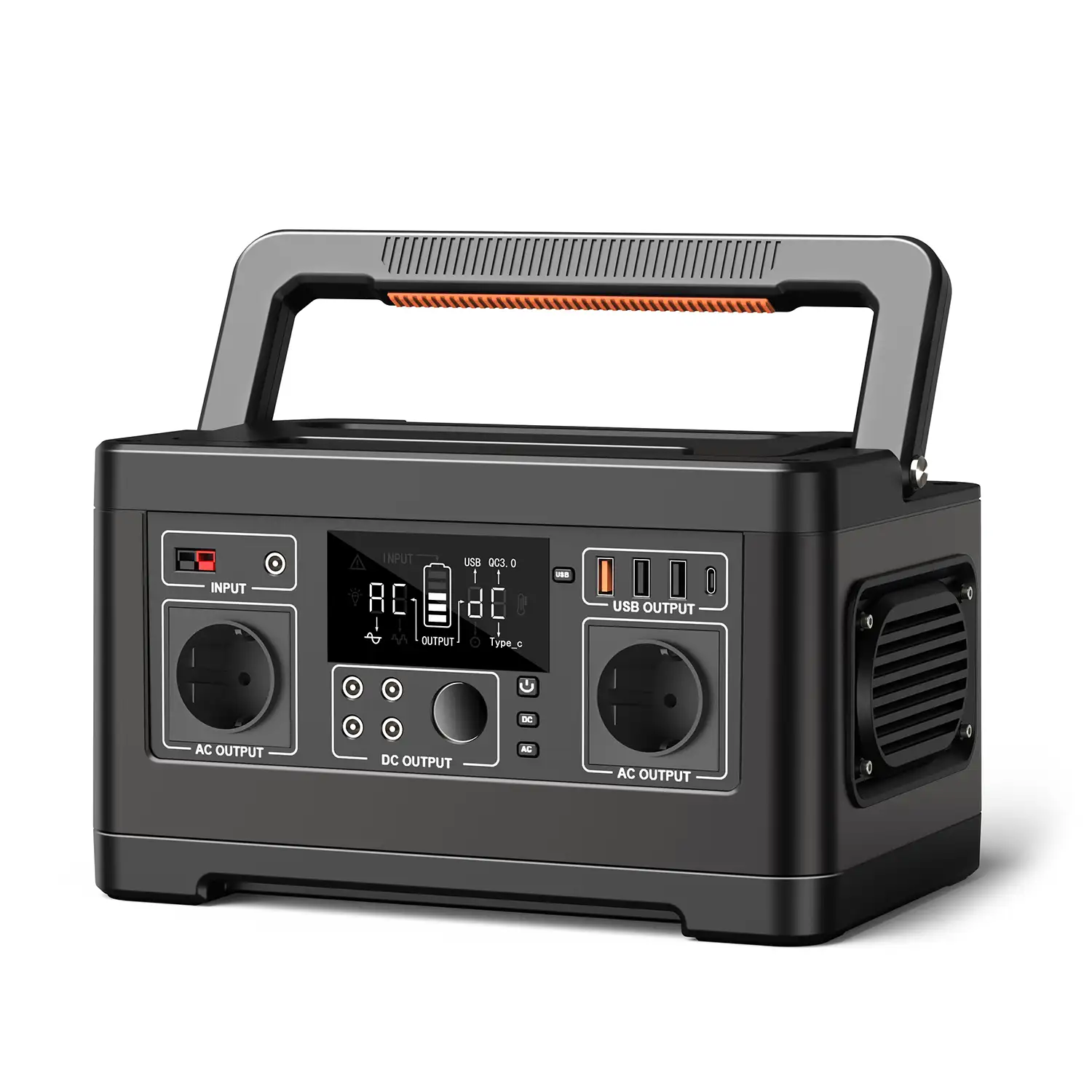 Estación de energía portátil A5, 500W, 15V / 6A. Tamaño: 30.6x20 x17.6cm; 6,3 kg.