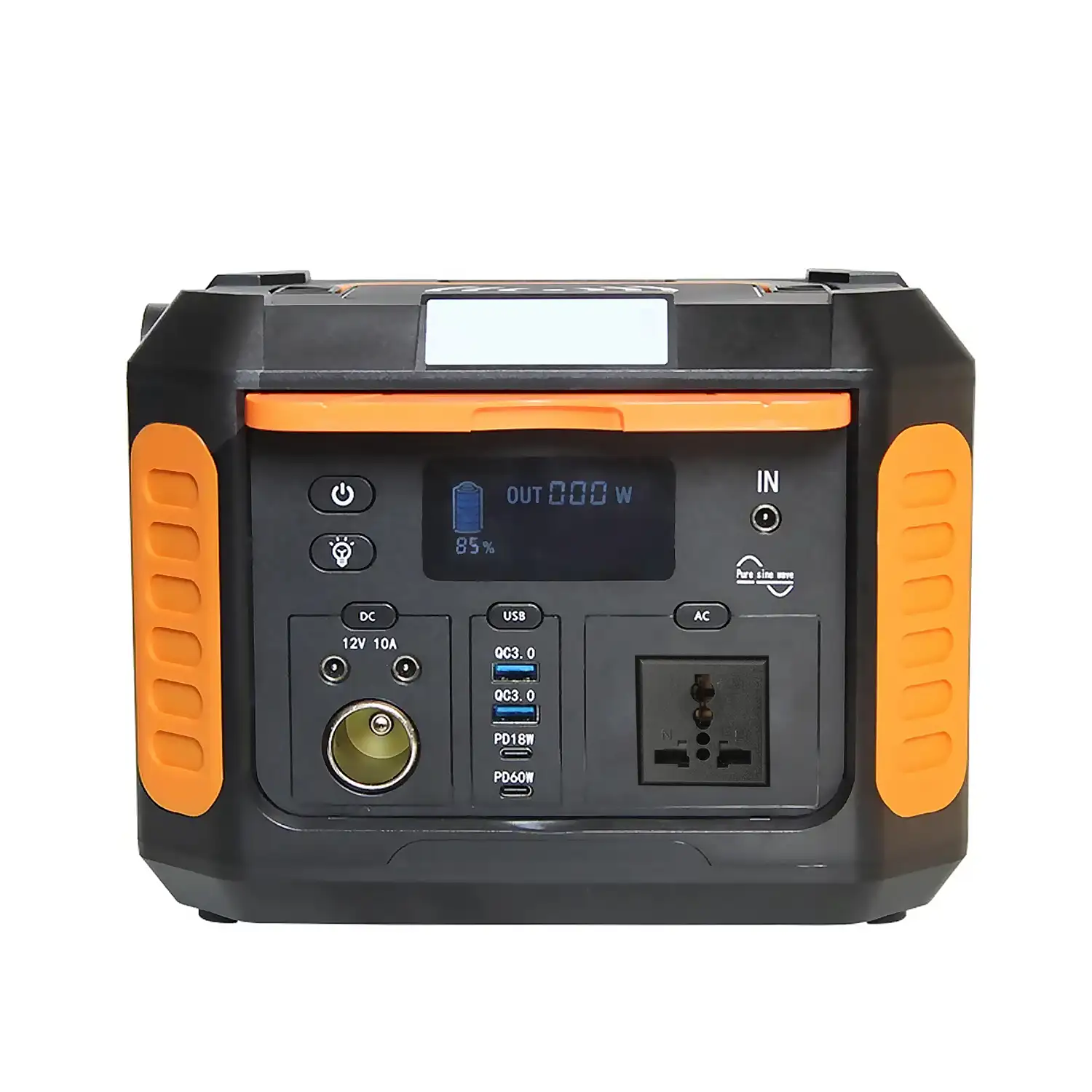 Estación de energía portátil XY-200, 500W. Salidas DC 12V y 24V, USB, incluye luz LED. Tamaño: 24,5x18x18 cm; 5kg.