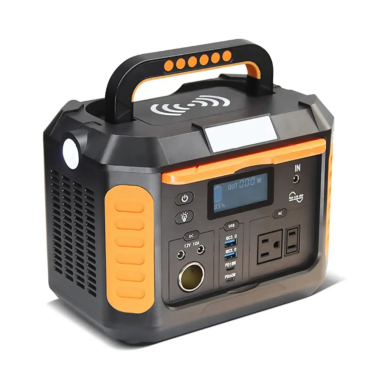 Estación de energía portátil XY-200, 500W. Salidas DC 12V y 24V, USB, incluye luz LED. Tamaño: 24,5x18x18 cm; 5kg.