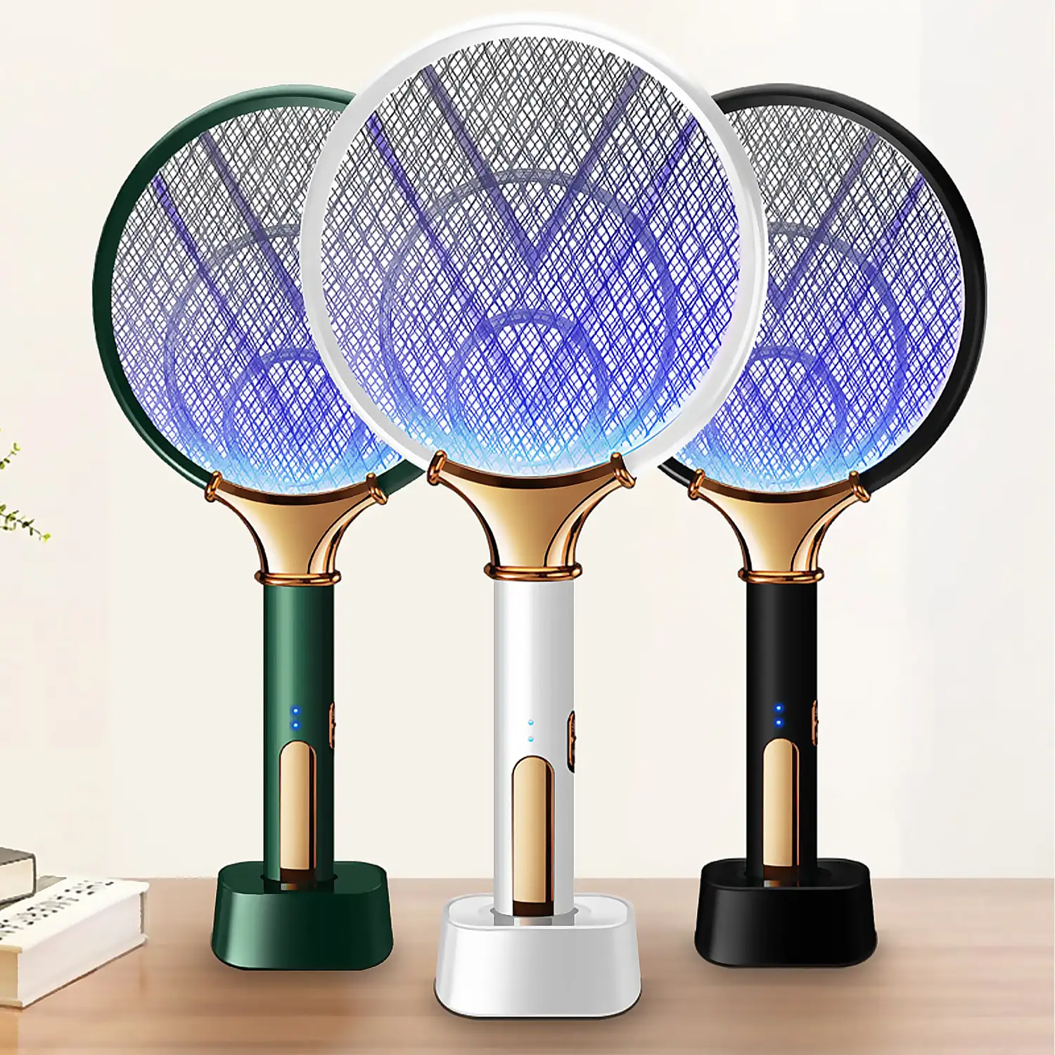 Raqueta eléctrica inteligente mata mosquitos. Batería de litio incorporada. Luz de 360-400 NM. Efectivo contra moscas, mosquitos y polillas.
