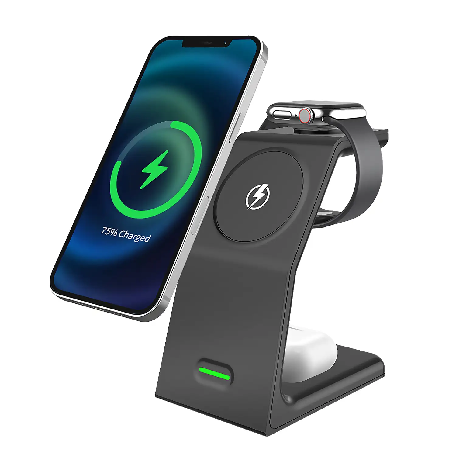 Cargador inalámbrico J-W23 magnético 3 en 1, 15W. Compatible con Magsafe. Base de carga para Apple Watch y auriculares Qi.