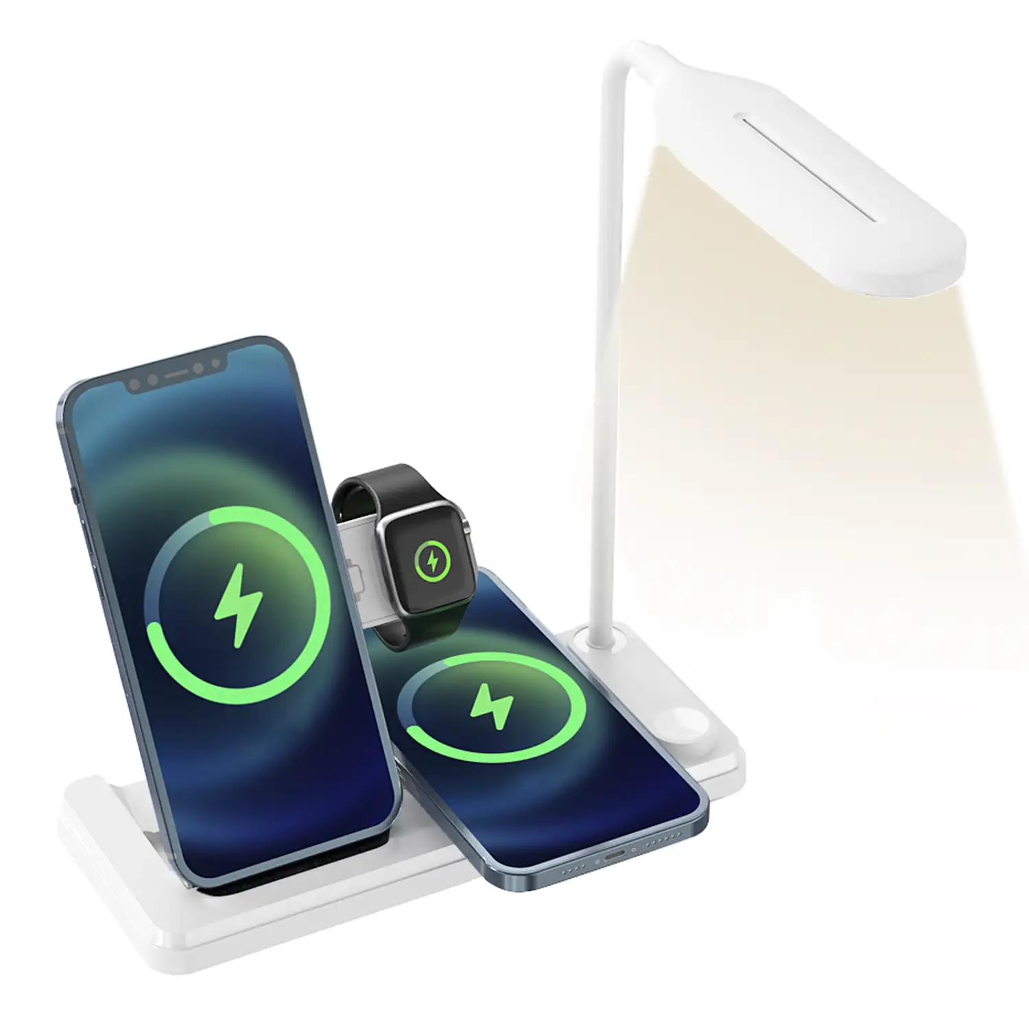 Cargador inalámbrico 4 en 1: cargador inalámbrico Qi, cargador inalámbrico de auriculares, cargador de Apple Watch y lámpara led.