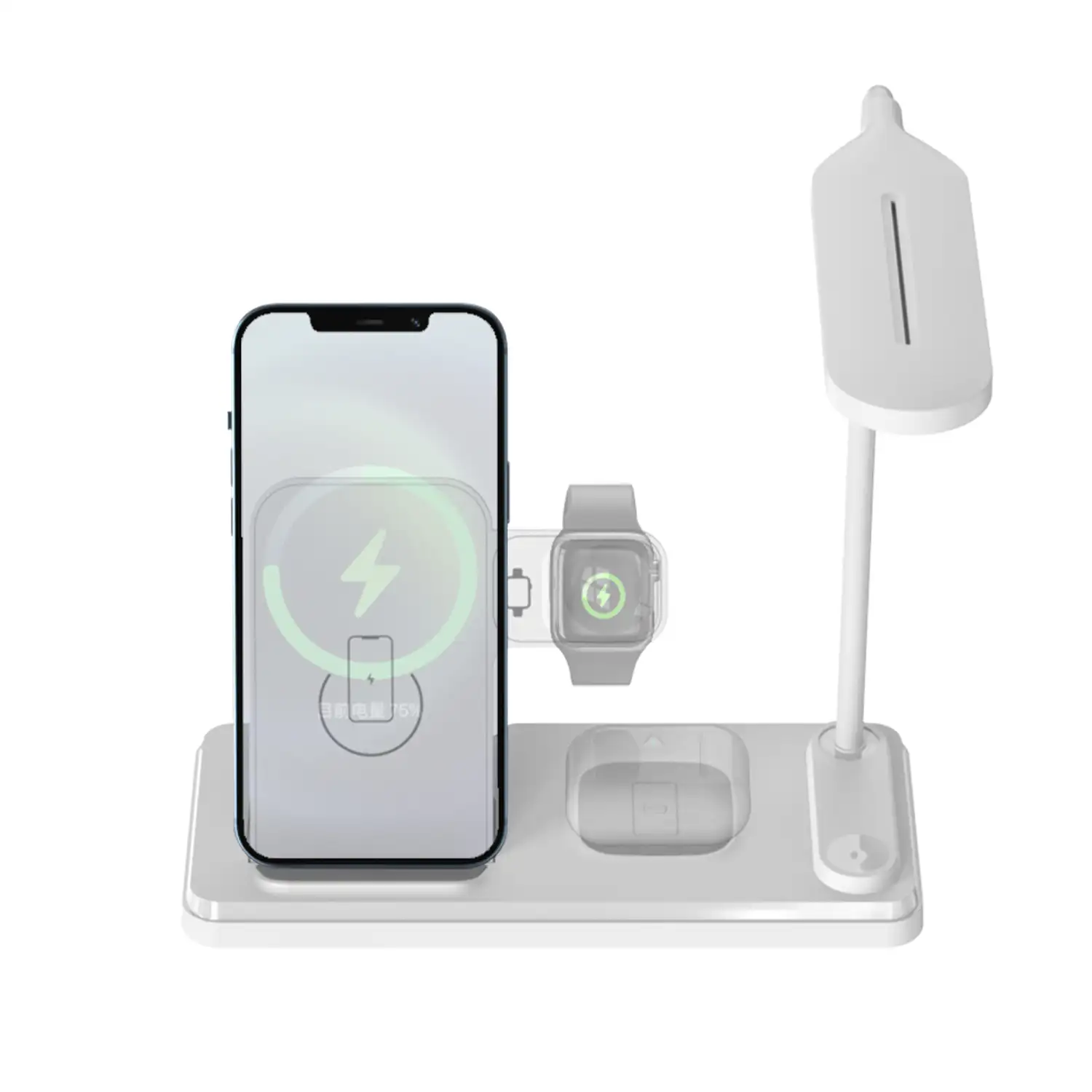 Cargador inalámbrico 4 en 1: cargador inalámbrico Qi, cargador inalámbrico de auriculares, cargador de Apple Watch y lámpara led.