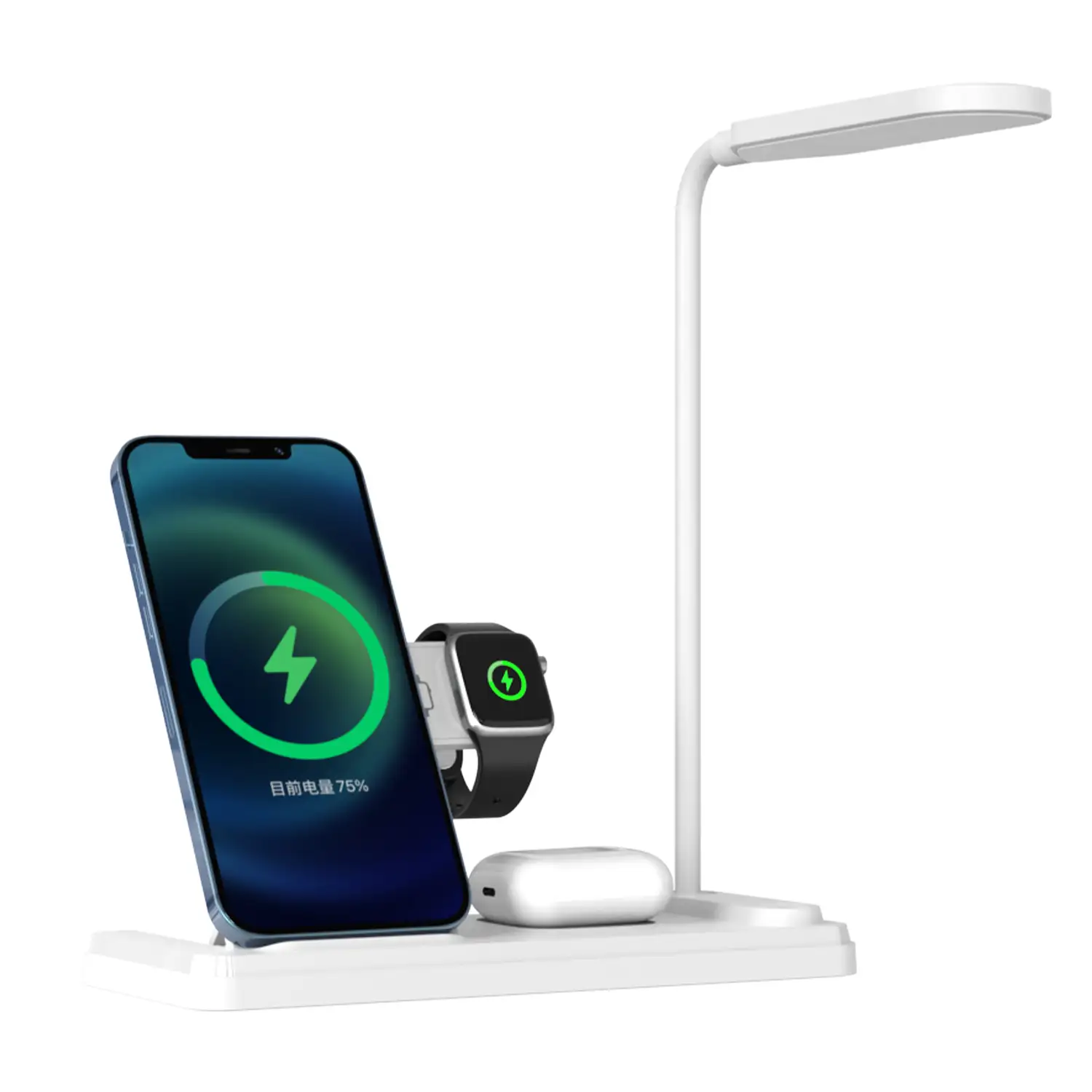 Cargador inalámbrico 4 en 1: cargador inalámbrico Qi, cargador inalámbrico de auriculares, cargador de Apple Watch y lámpara led.