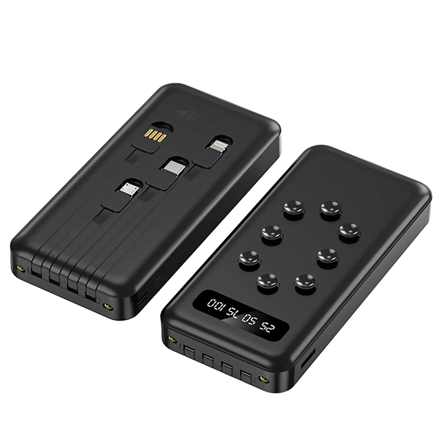 Powerbank 10.000mAh con ventosas para sujeción posterior al smartpohone. Múltiples conectores incorporados: USB-C, Lightning, Micro USB, USB.