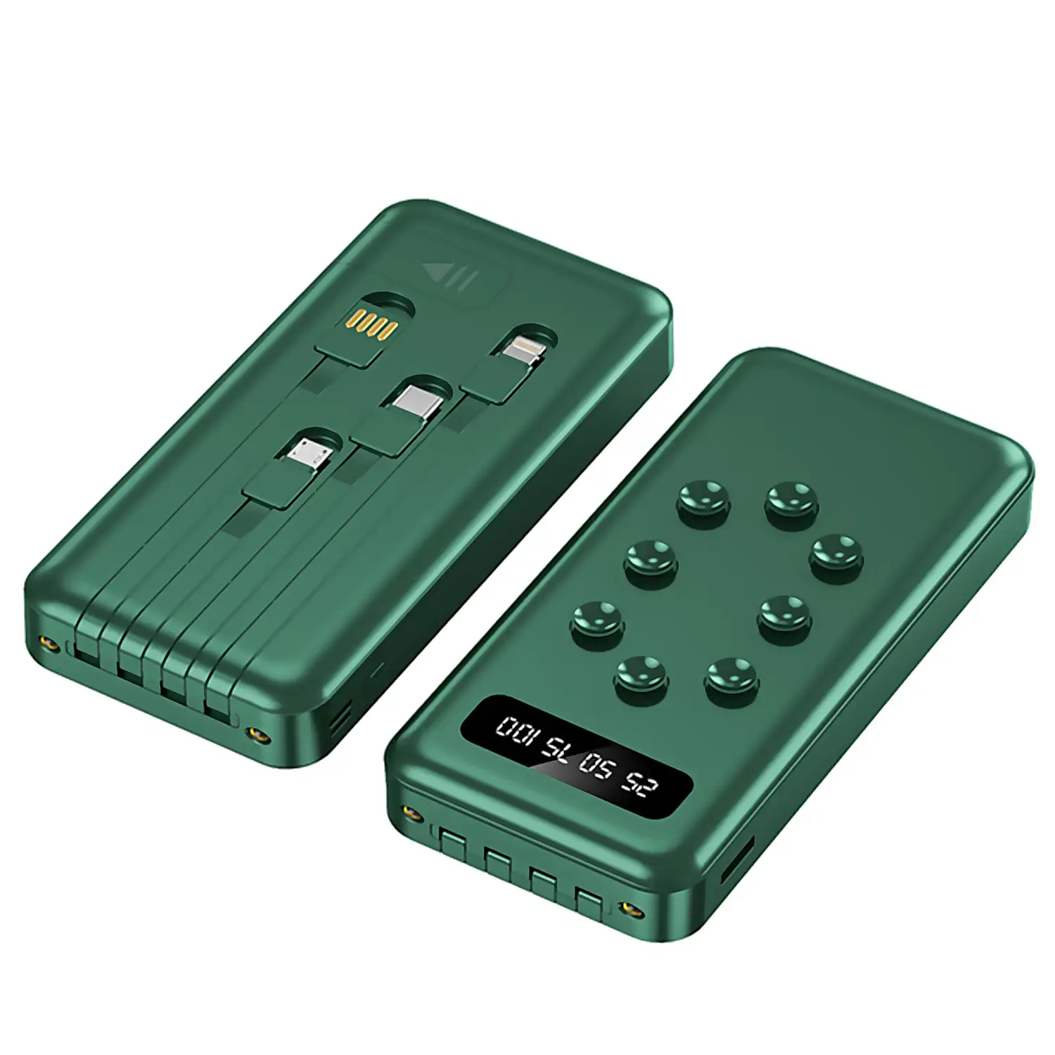 Powerbank 10.000mAh con ventosas para sujeción posterior al smartpohone. Múltiples conectores incorporados: USB-C, Lightning, Micro USB, USB.