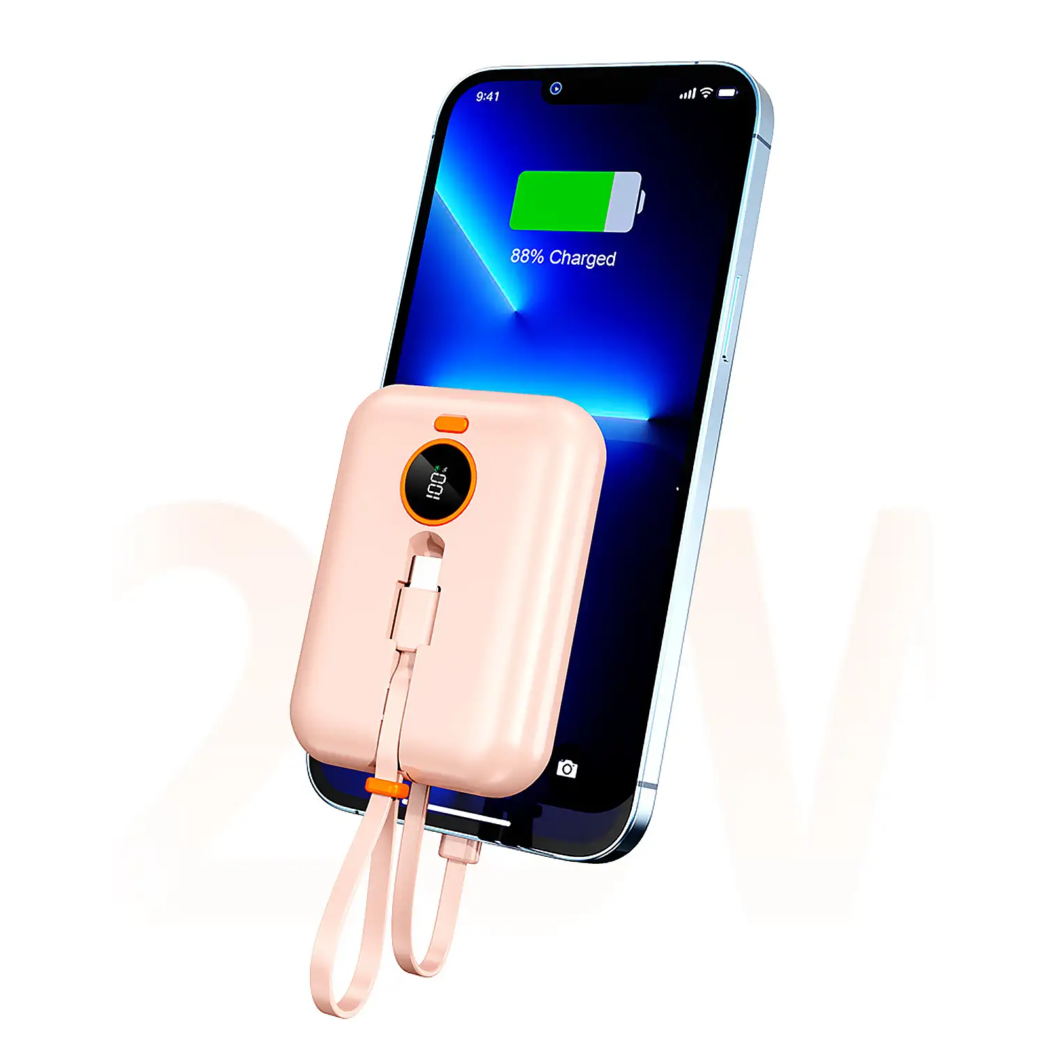 Powerbank 10.000mAh con carga rápida PD22,5W, cable USB-C y Lightning integrado. Pantalla led de carga.