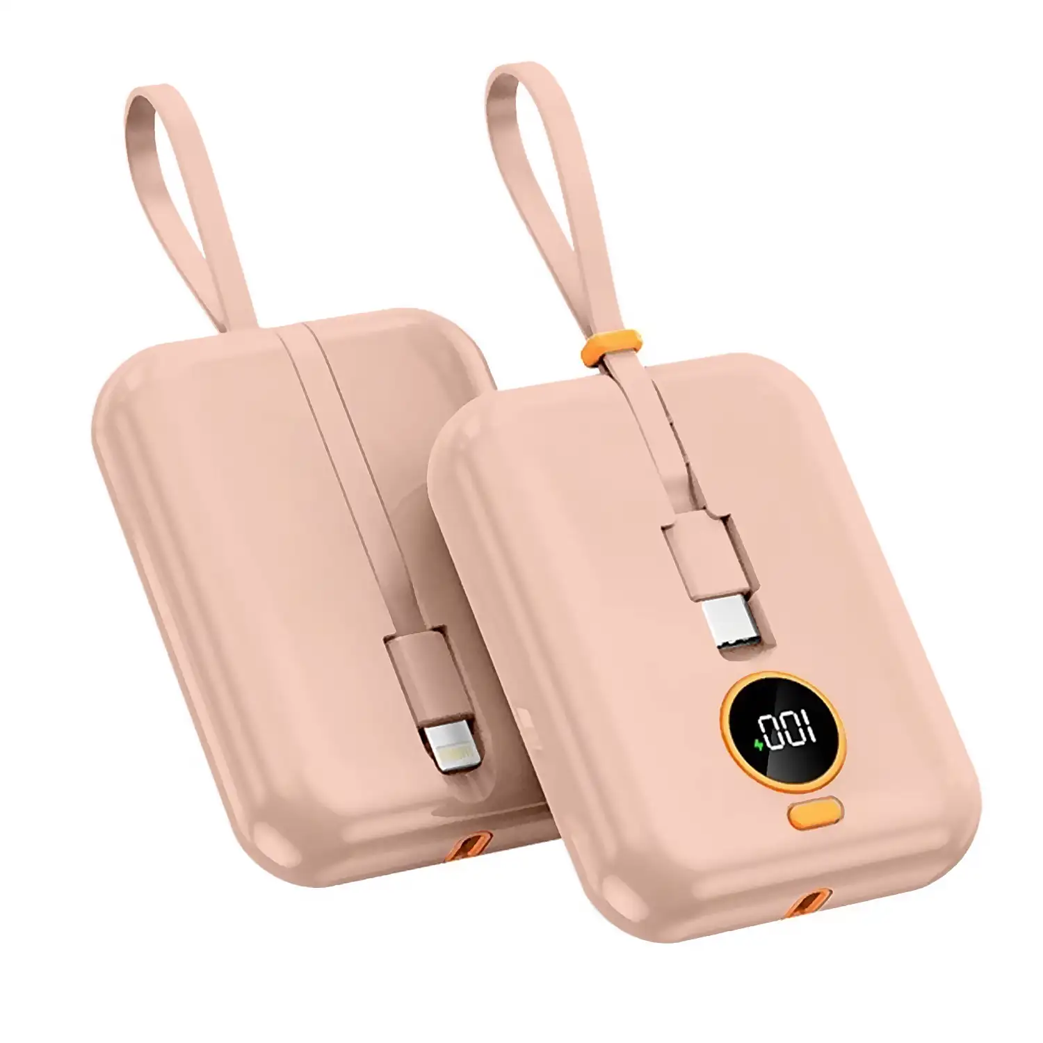 Powerbank 10.000mAh con carga rápida PD22,5W, cable USB-C y Lightning integrado. Pantalla led de carga.