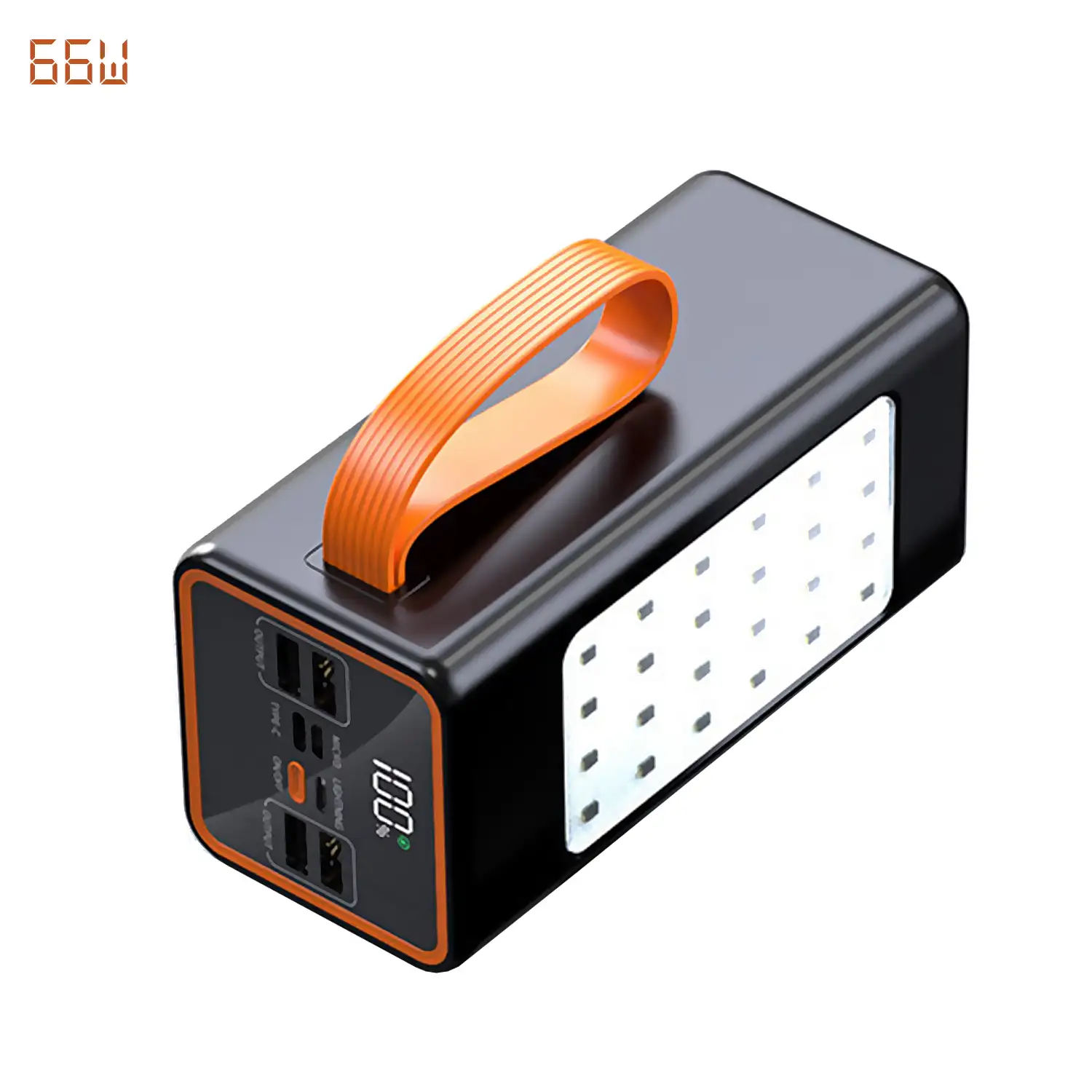Powerbank 50.000mAh con carga rápida PD22,5W, 4 puertos USB, colgante de transporte y linterna de alta potencia. Pantalla led de carga.