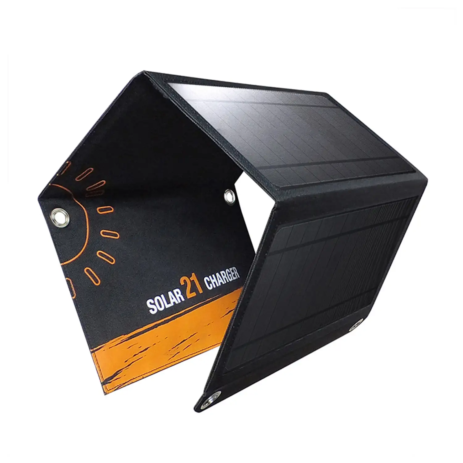 Cargador solar plegable de 21W. Para tablet, PC, smartphone, cámara de fotos, etc.