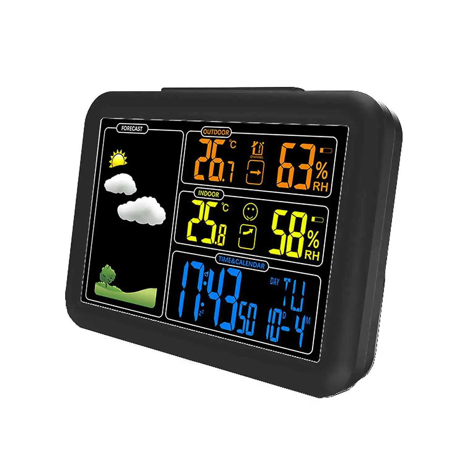 Estación meteorológica automática en color de alta precisión con barómetro higrómetro. Temperatura y humedad exterior e interior. Incluye emisor de exteriores.