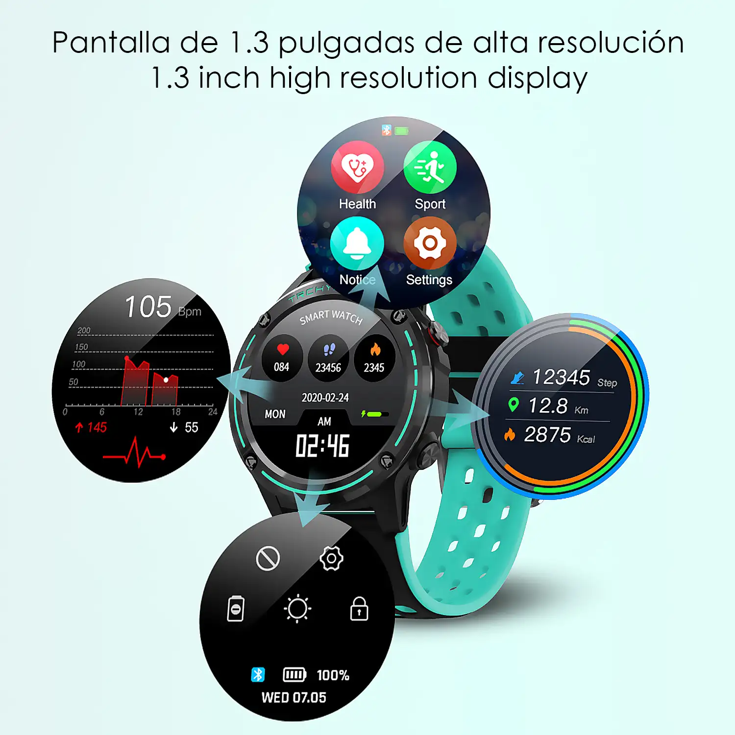 Smartwatch M6S. Funciones deportivas con seguimiento GPS. Brújula, barómetro y altímetro. SIM, monitor cardiaco, notificaciones de Apps.