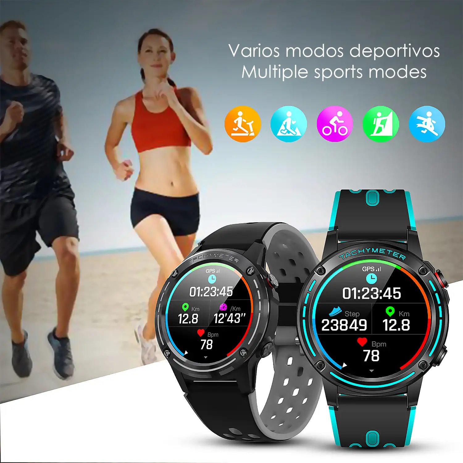 Smartwatch M6S. Funciones deportivas con seguimiento GPS. Brújula, barómetro y altímetro. SIM, monitor cardiaco, notificaciones de Apps.