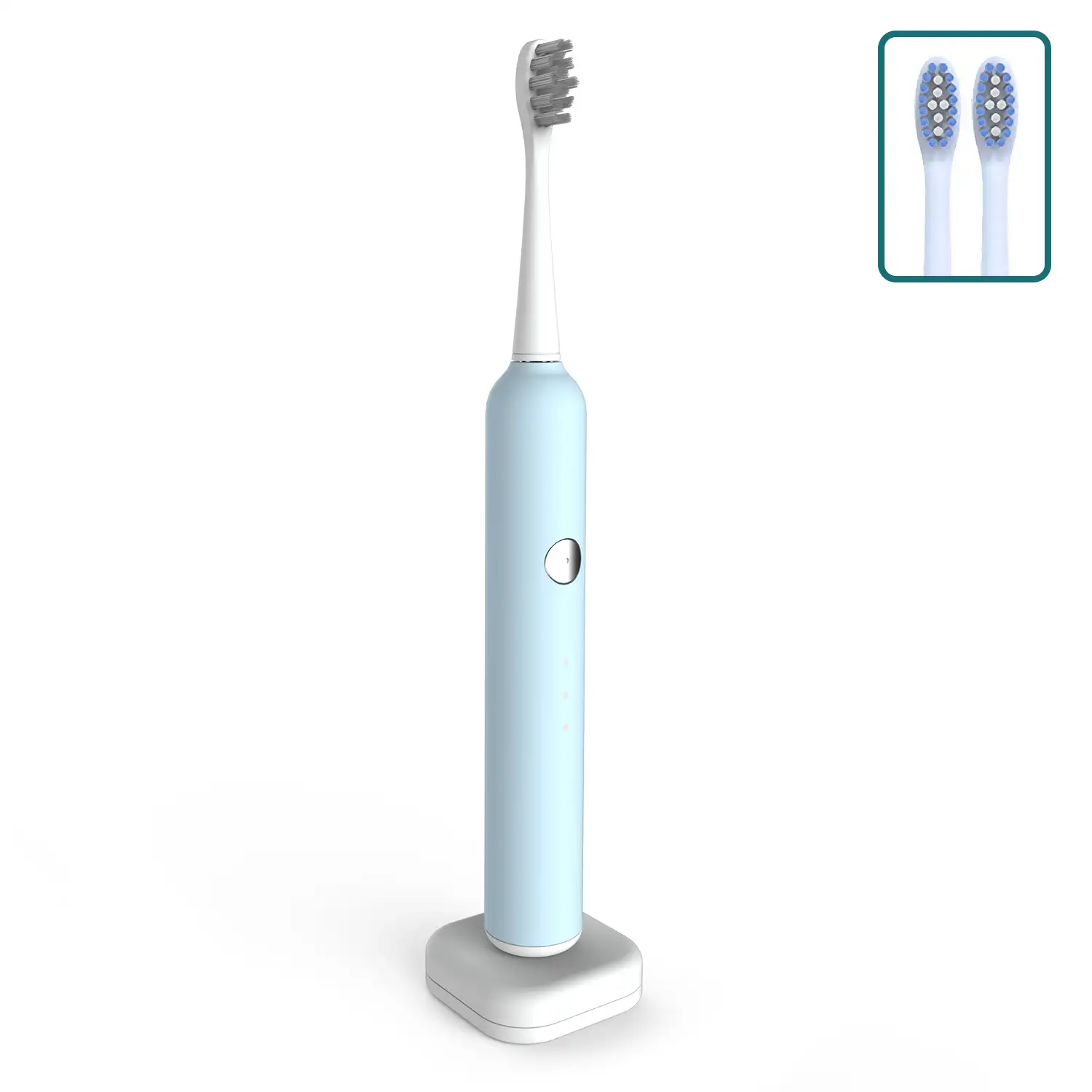 Cepillo de dientes eléctrico con batería recargable y 3 cabezales. Carga inalámbrica inductiva.