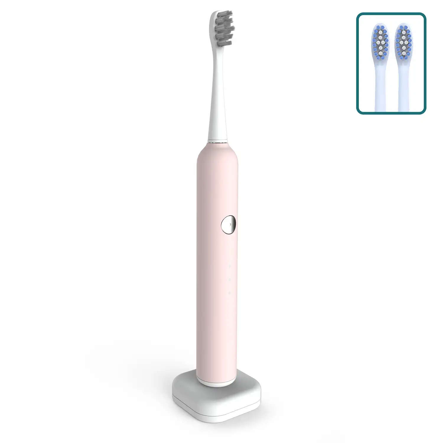 Cepillo de dientes eléctrico con batería recargable y 3 cabezales. Carga inalámbrica inductiva.