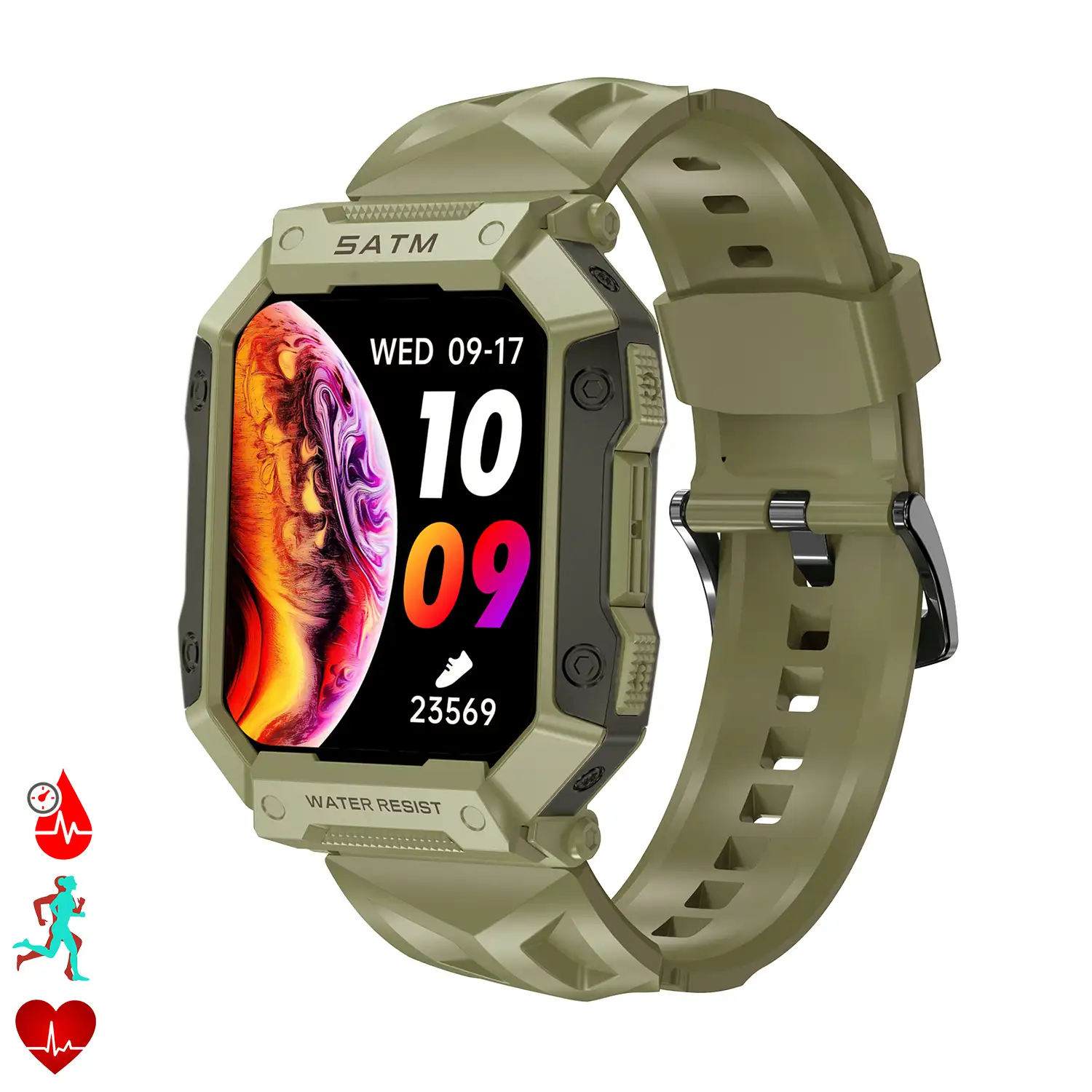 Smartwatch PG333 especial outdoor, sumergible 5 ATM, resistente al polvo e impactos. Con monitor cardíaco, tensión y de O2 en sangre.