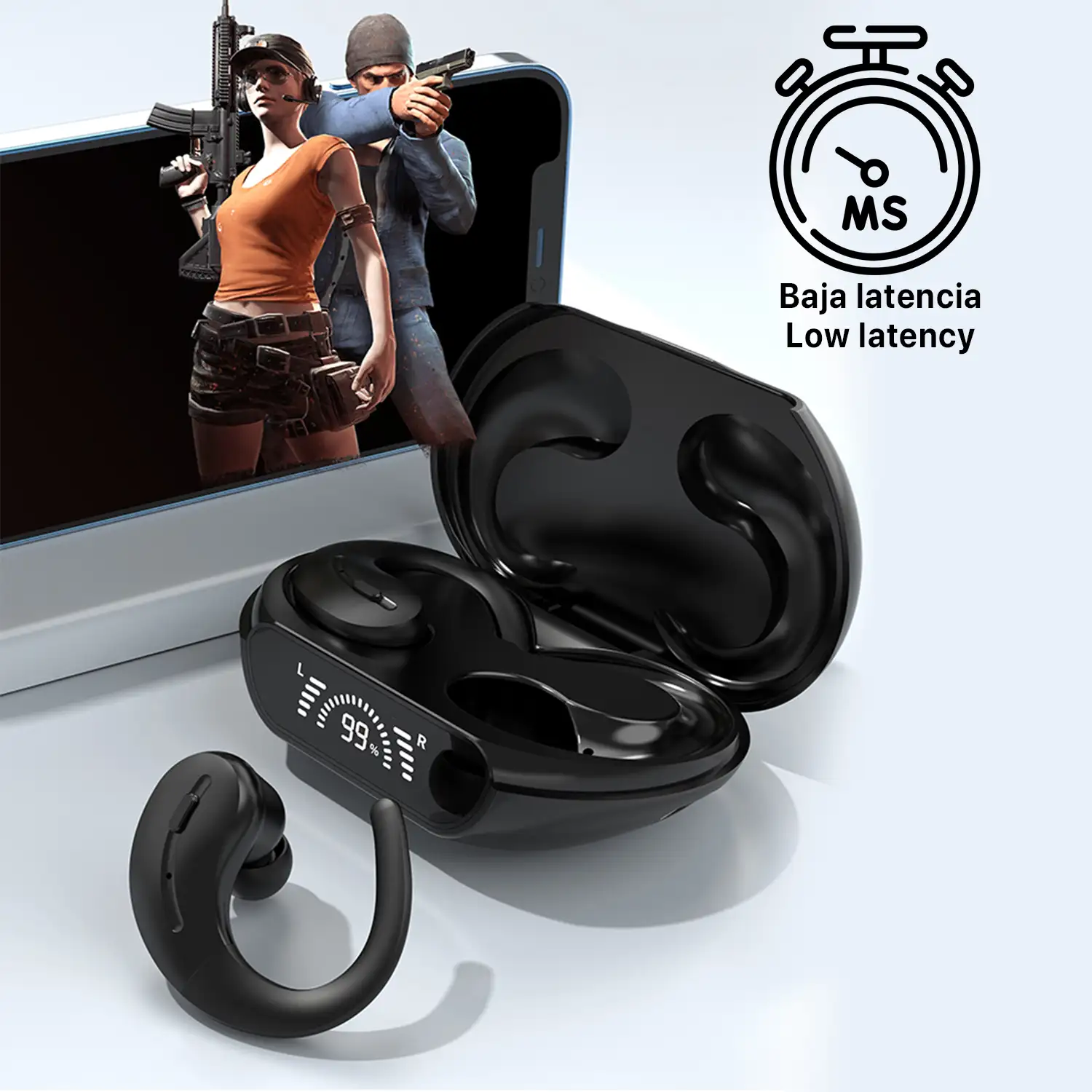 Auriculares TWS A8 con pantalla indicadora de carga. Base de carga 500mAh.