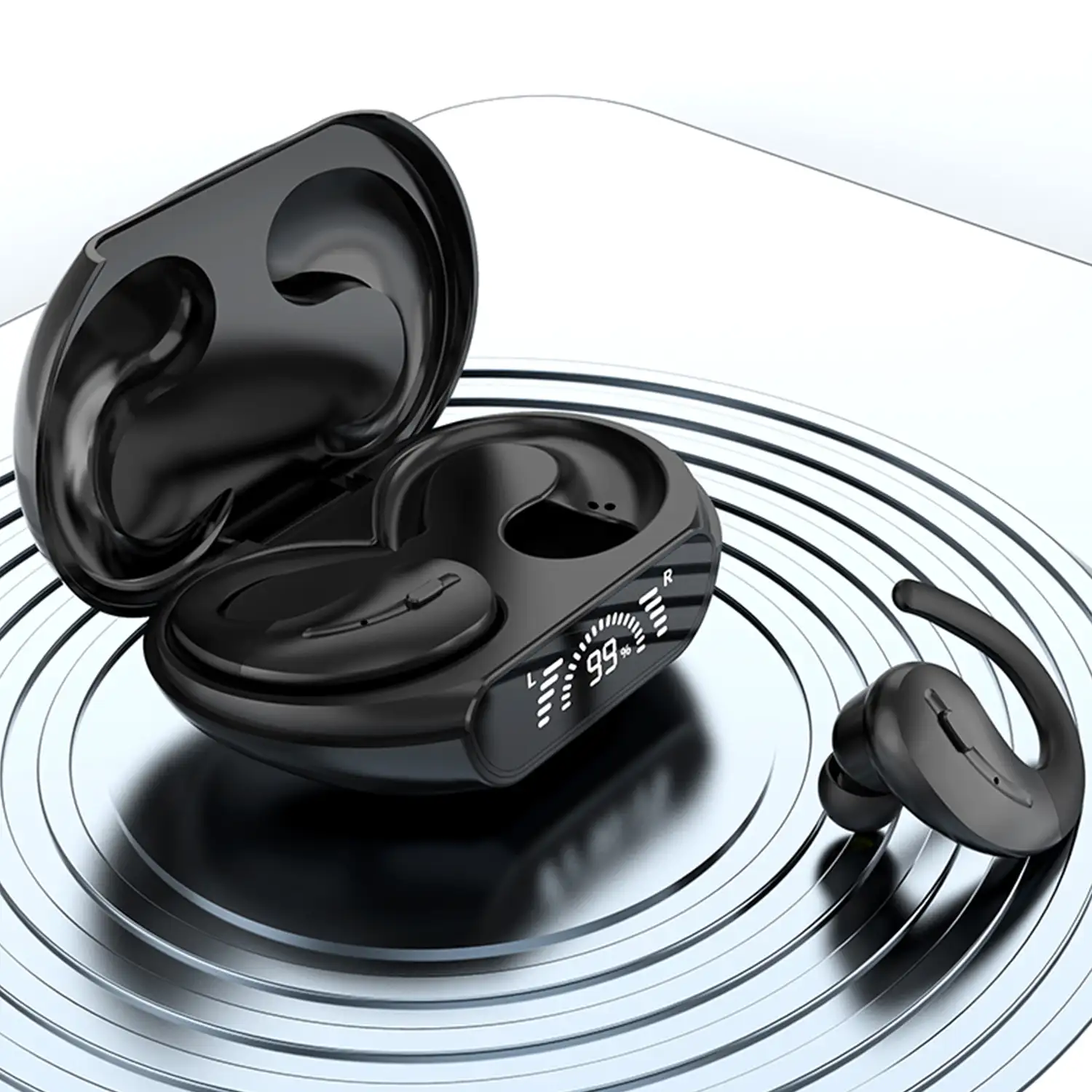 Auriculares TWS A8 con pantalla indicadora de carga. Base de carga 500mAh.