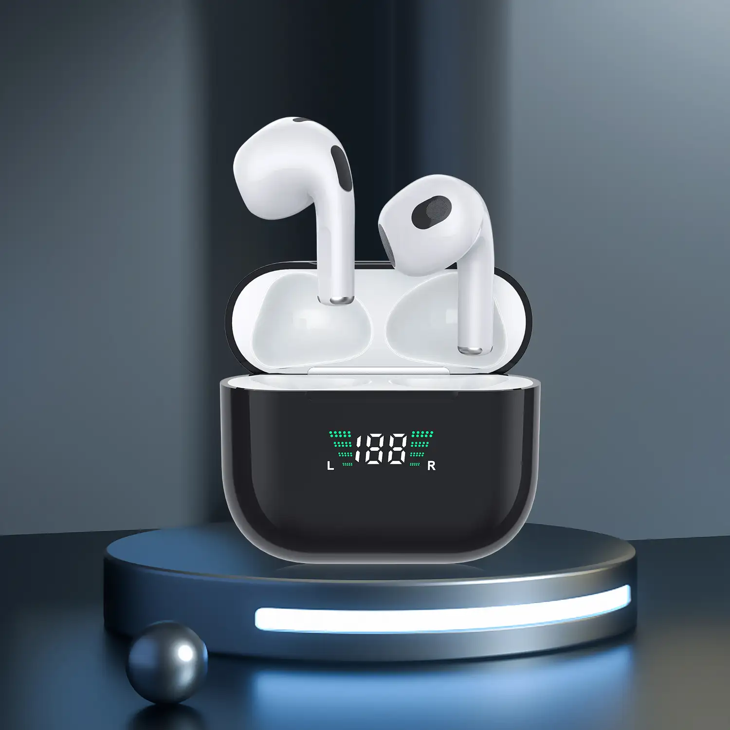 Auriculares TWS P4 Pro con pantalla indicadora de carga. Base de carga 200mAh.