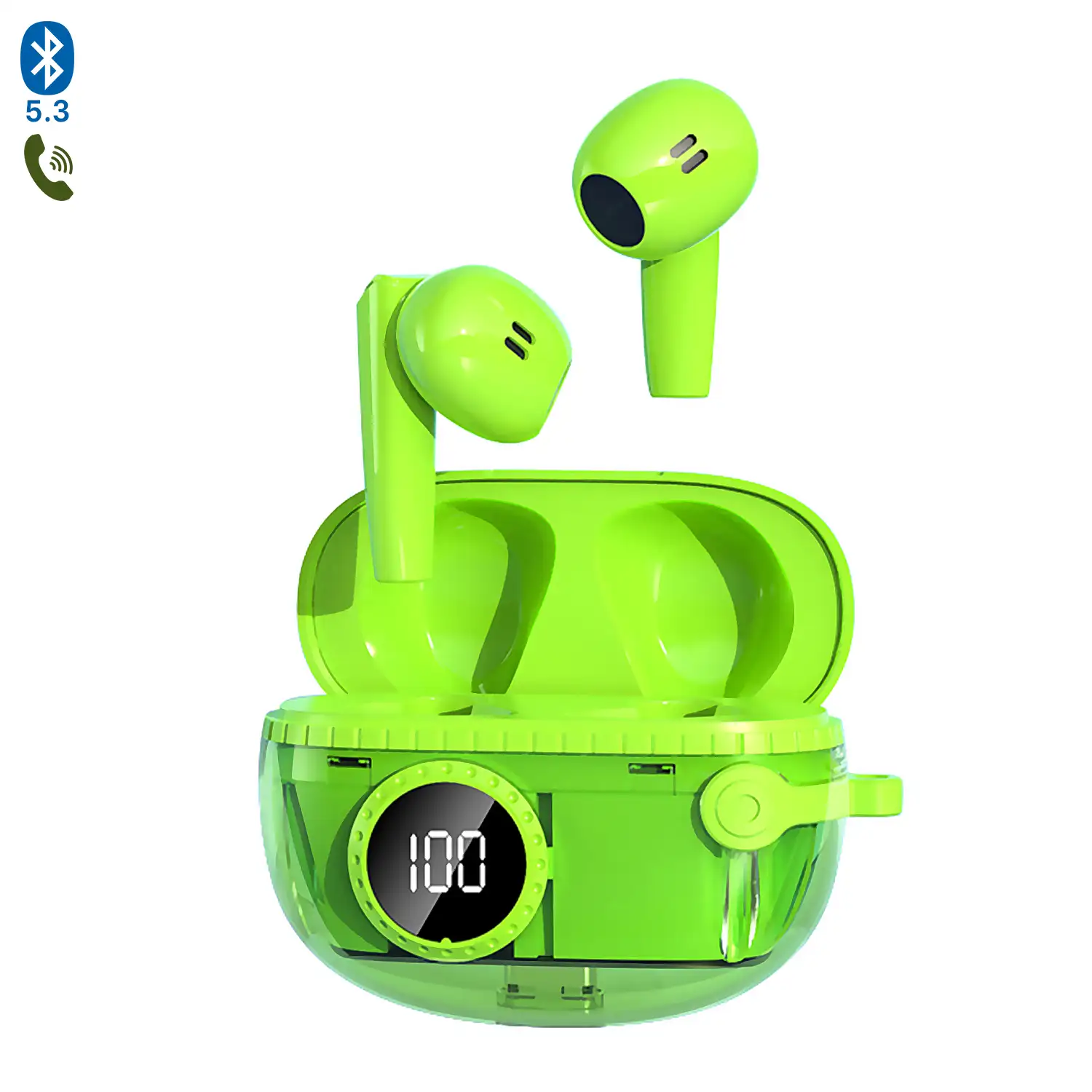 Auriculares TWS M25 con modo música y modo gaming de baja latencia, pantalla indicadora de carga. Base de carga 300 mAh.