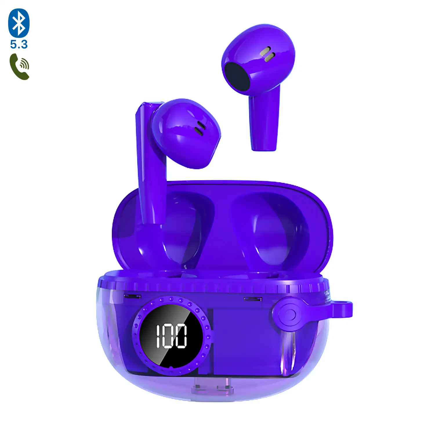 Auriculares TWS M25 con modo música y modo gaming de baja latencia, pantalla indicadora de carga. Base de carga 300 mAh.