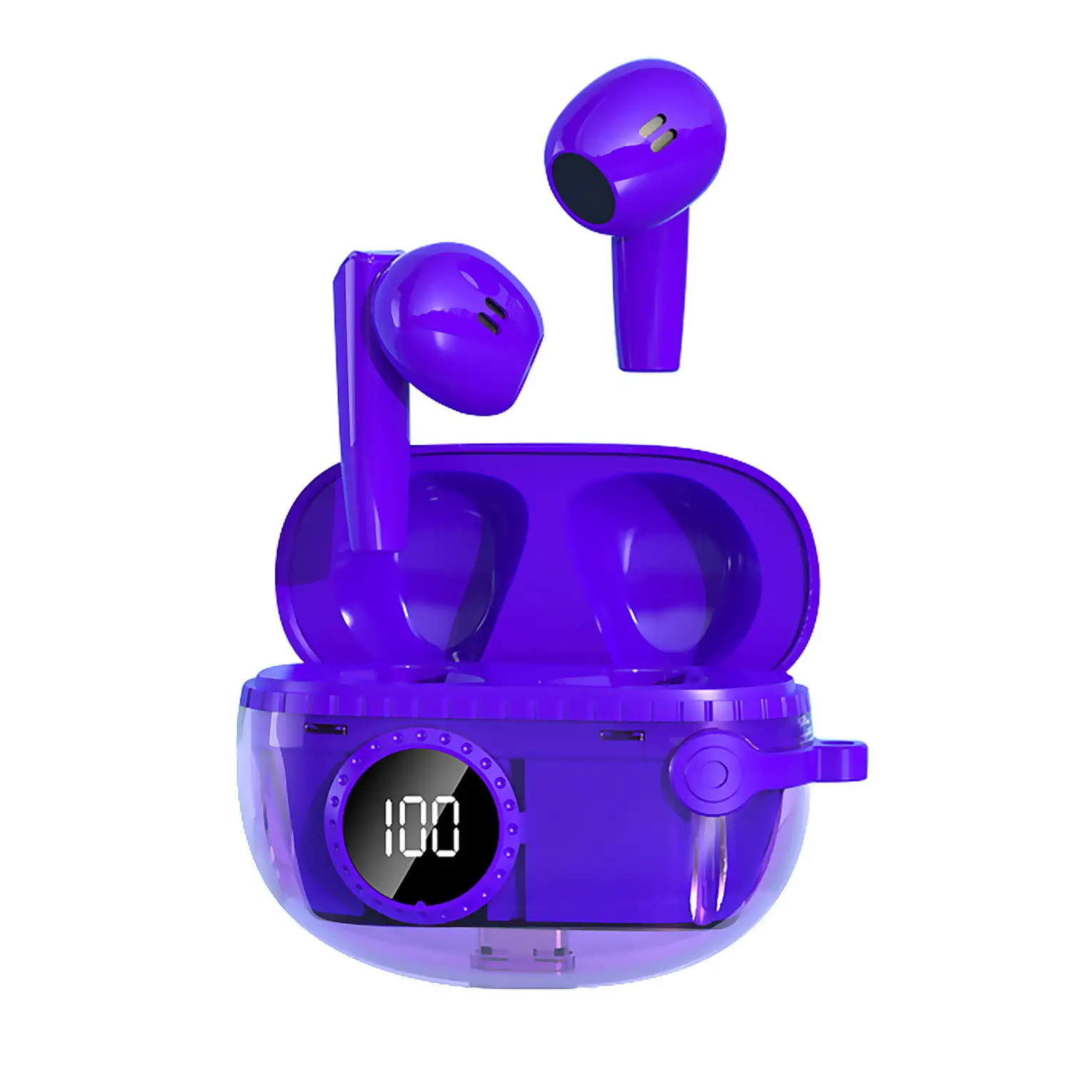 Auriculares TWS M25 con modo música y modo gaming de baja latencia, pantalla indicadora de carga. Base de carga 300 mAh.