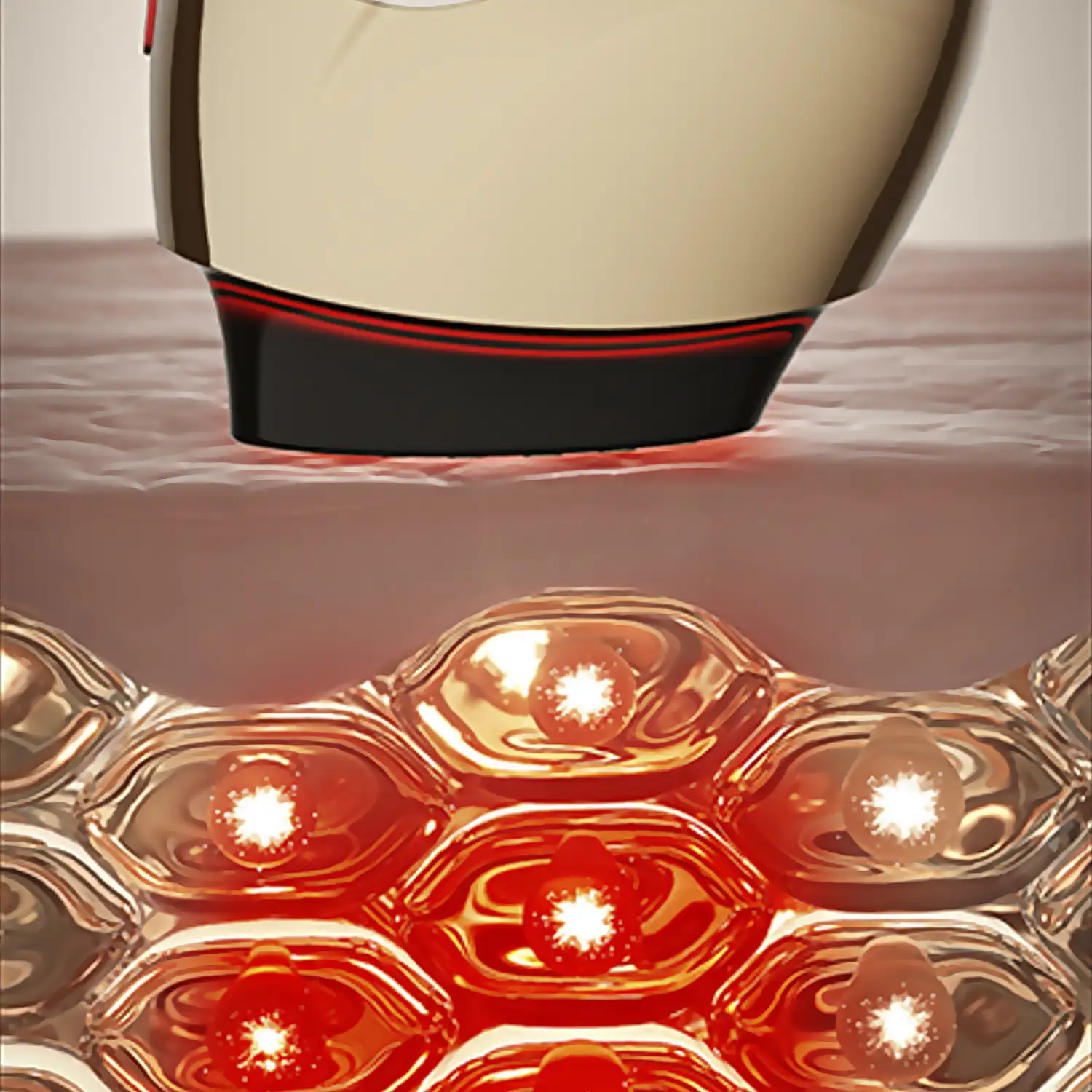 Instrumento para regeneración de colágeno, integra luz roja, radiofrecuencia RF y microcorriente de pulso compuesto.