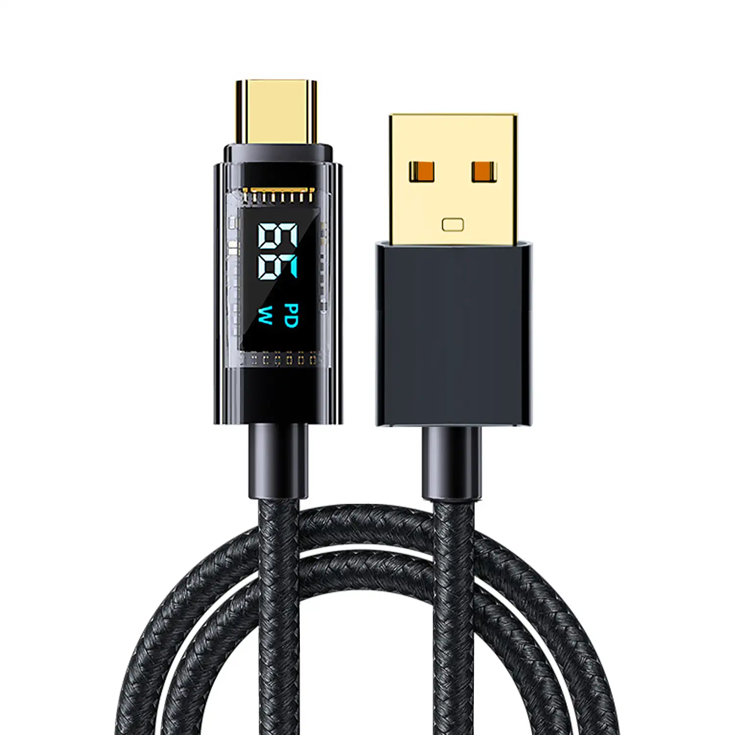 Cable USB 2.0 a USB-C de 66W/6A, carga rápida, pantalla digital, 1,2 metros.