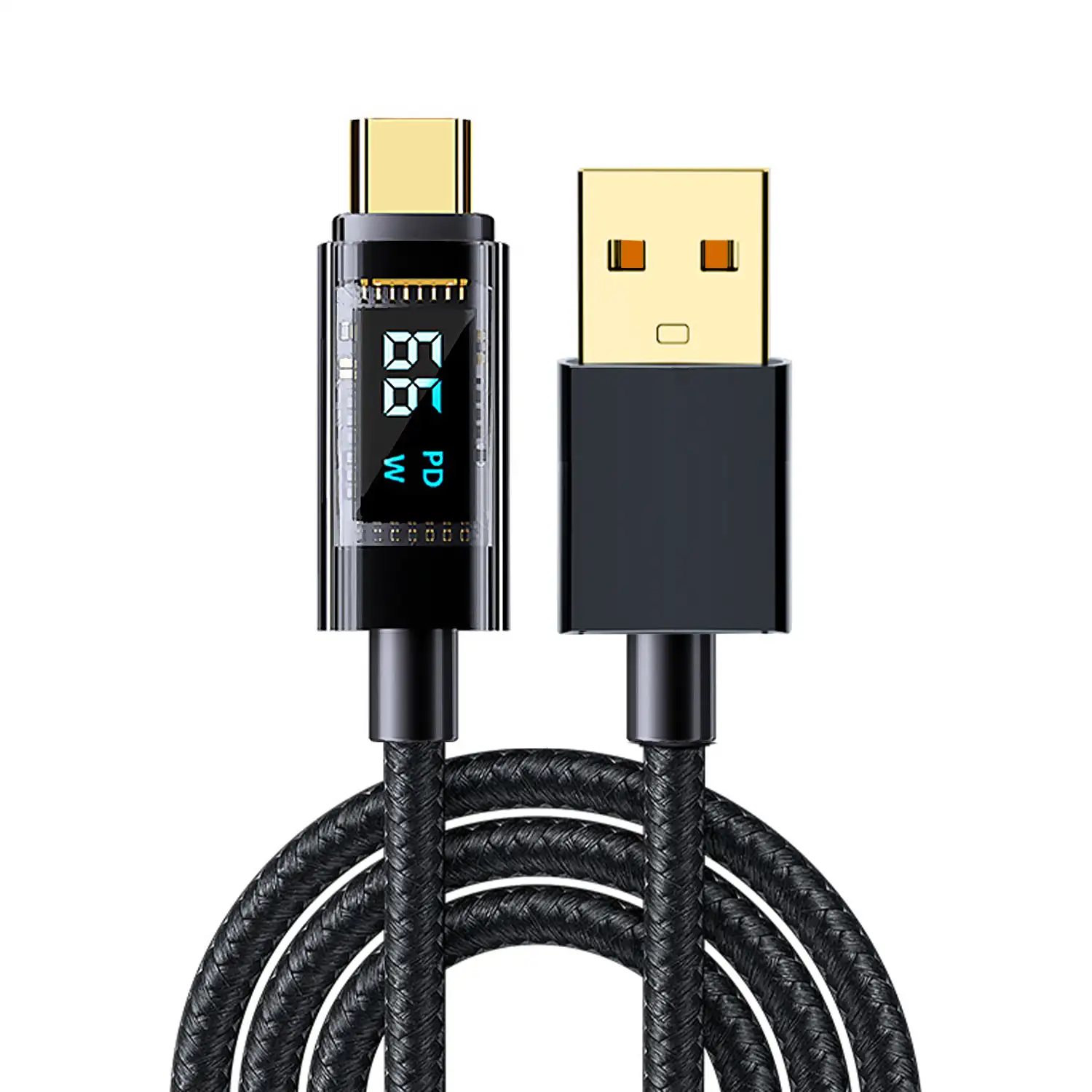 Cable USB 2.0 a USB-C de 66W/6A, carga rápida, pantalla digital, 2 metros.