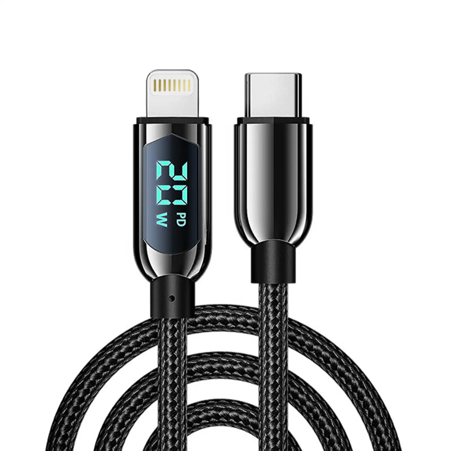 Cable USB-C 2.0 a Lightning de 20W, carga rápida, pantalla digital, 1,2 metros. Aleación de Zinc.