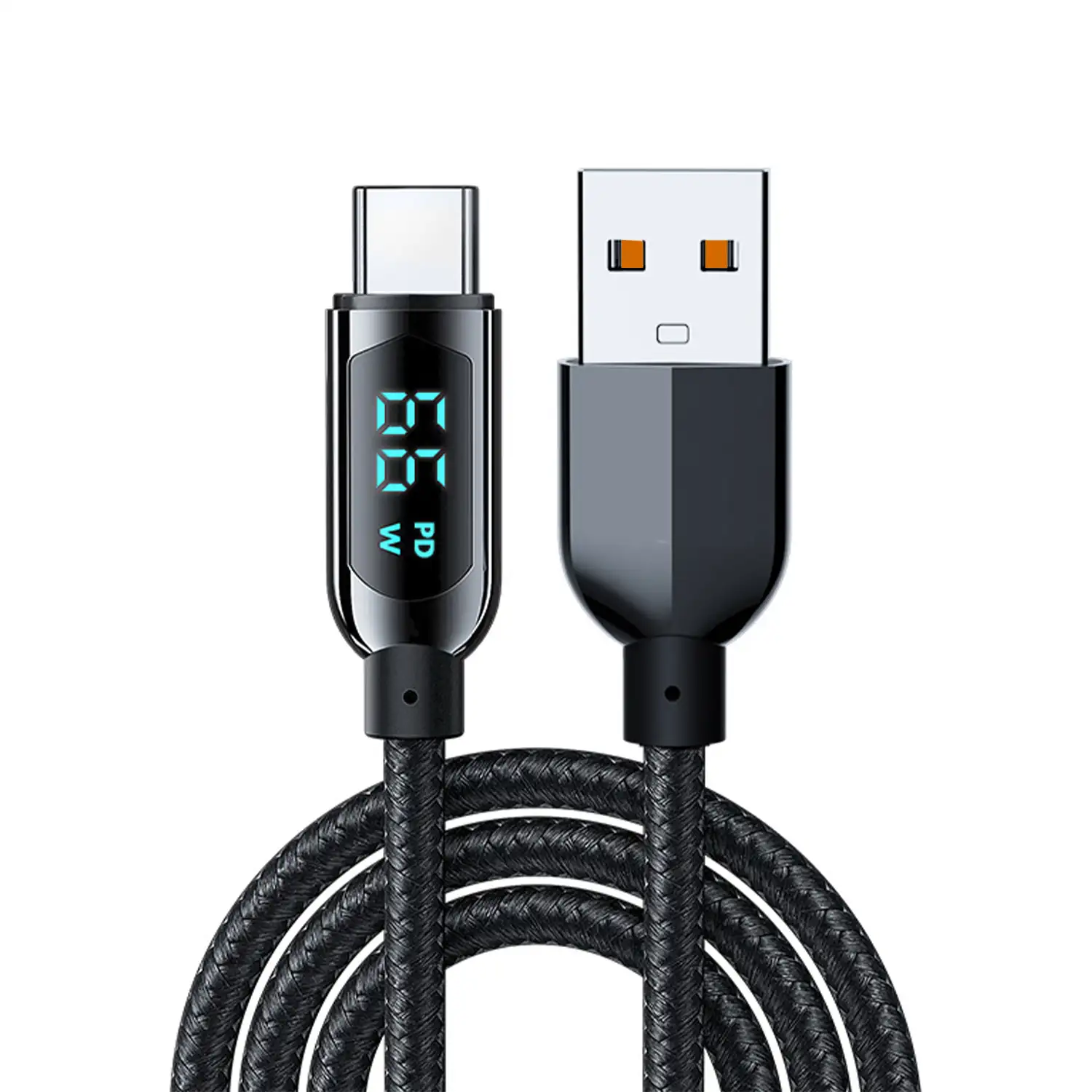 Cable USB AM a USB-C de 66W, carga rápida, pantalla digital, 1,2 metros.