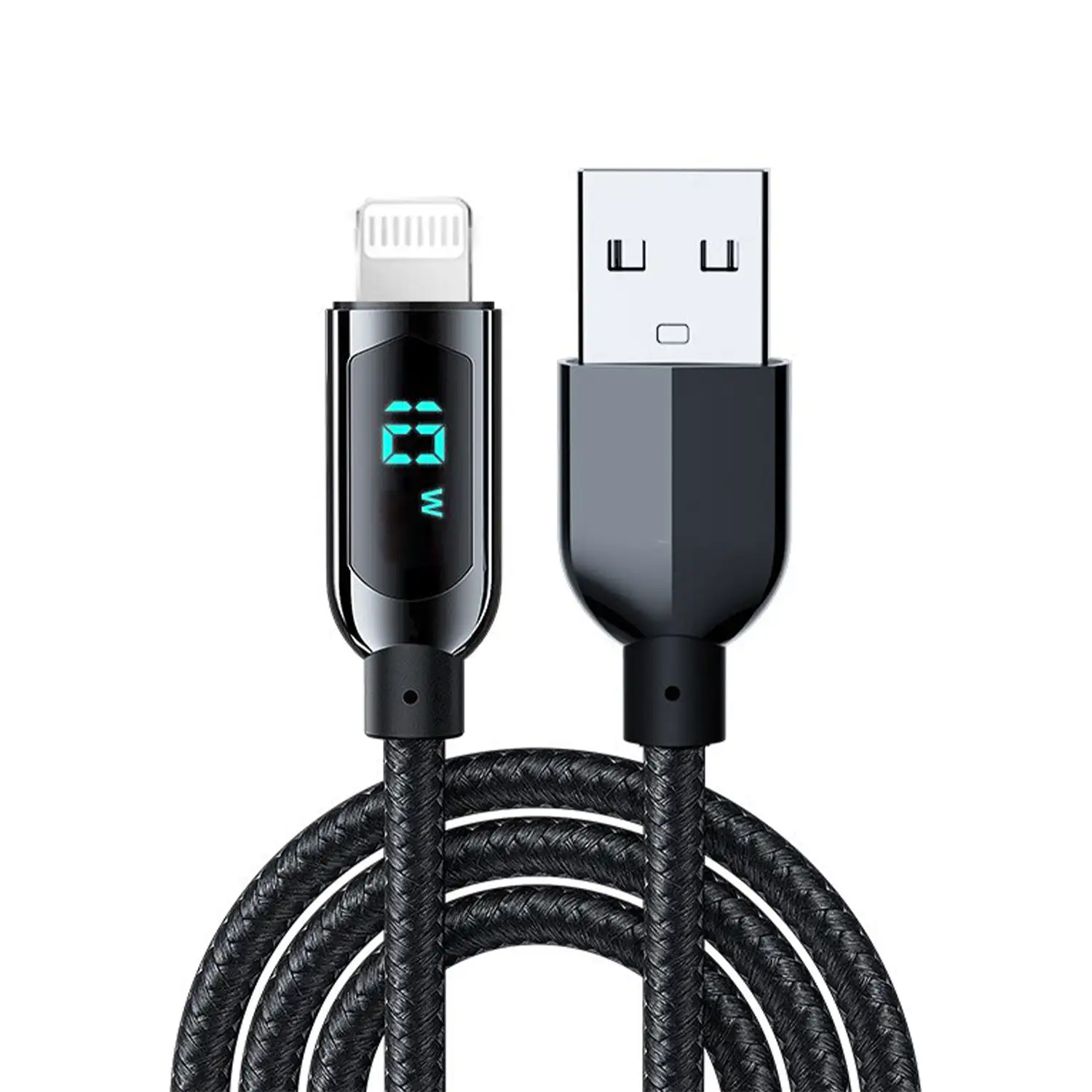 Cable USB AM a Lightning, pantalla digital, 1,2 metros.