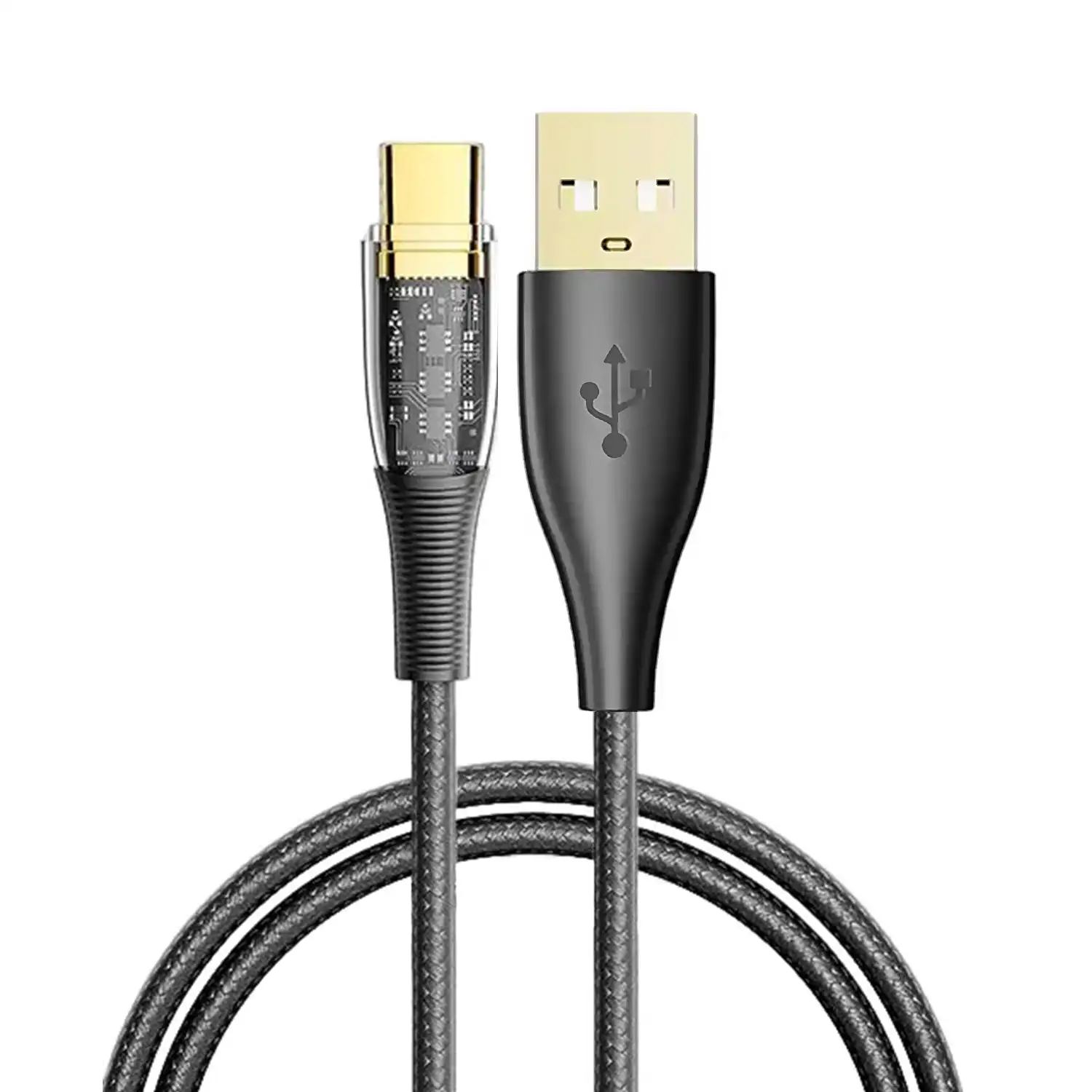 Cable USB 2.0 AM a USB-C PD20W de 6A. 1,2 metros, OD 4mm. Con luz LED.